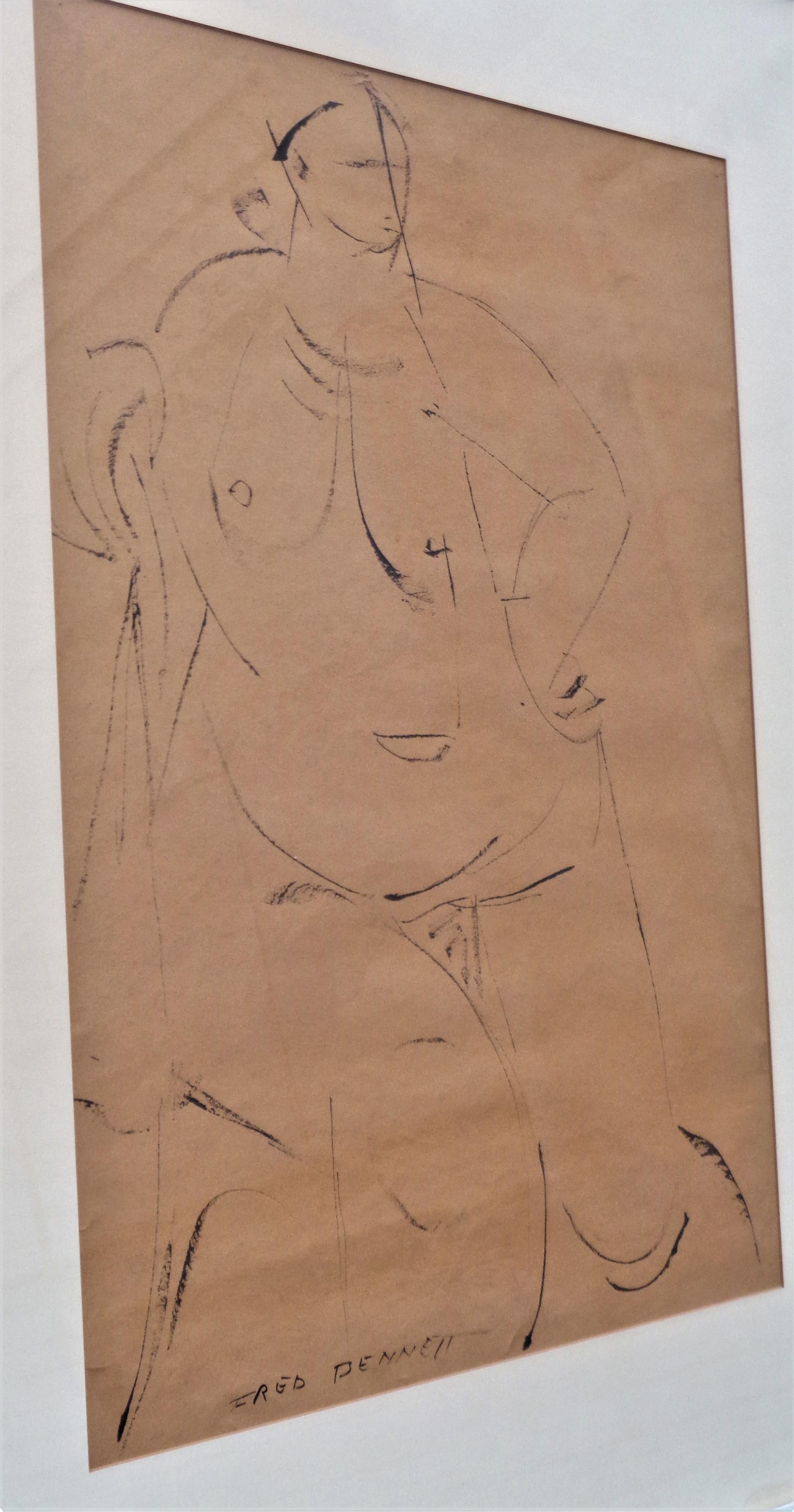 20th Century Contour Painting Male Nude Figure, Circa 1960 For Sale