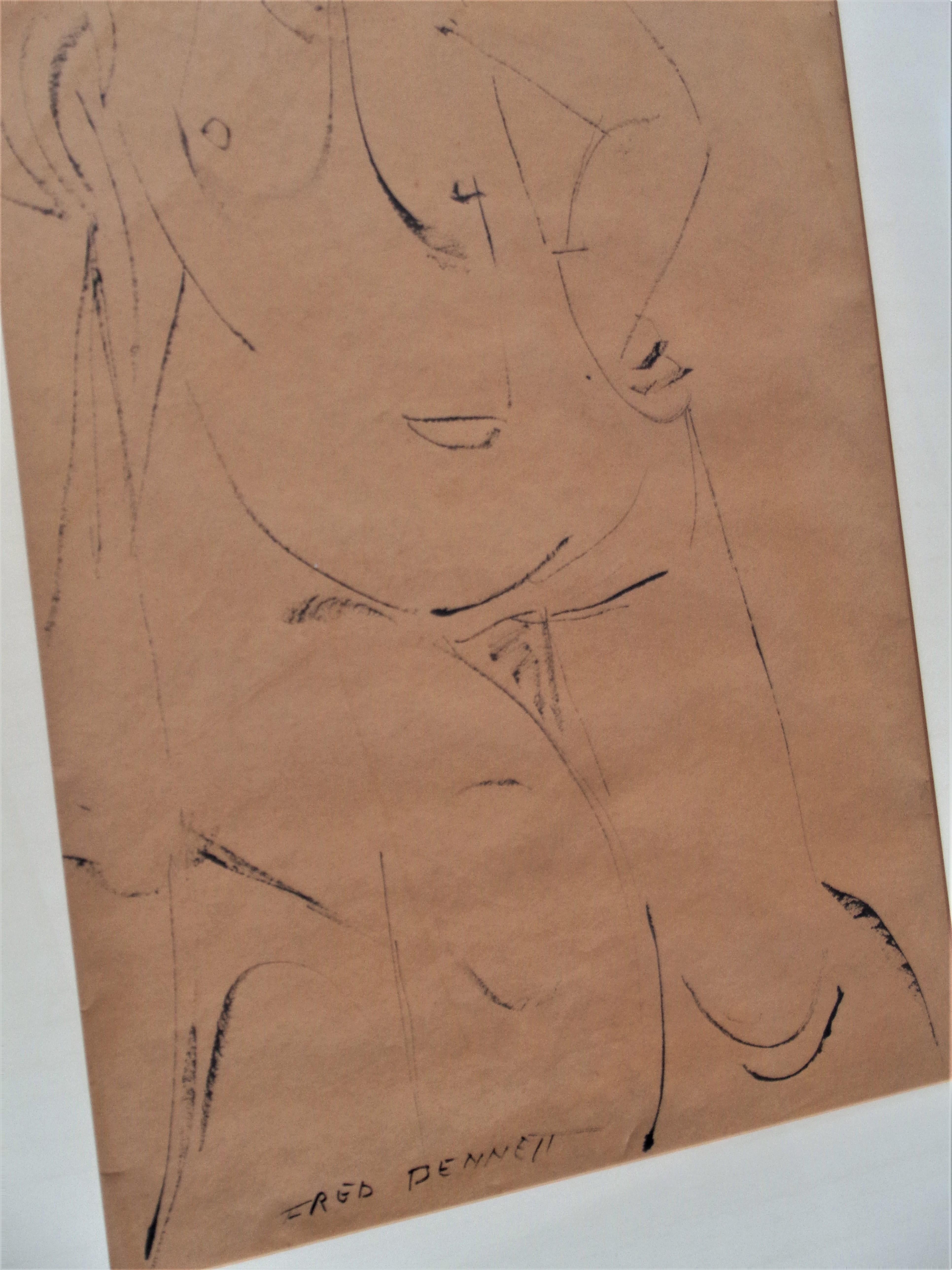 Peinture - Contour - Figure masculine nue, circa 1960 en vente 1