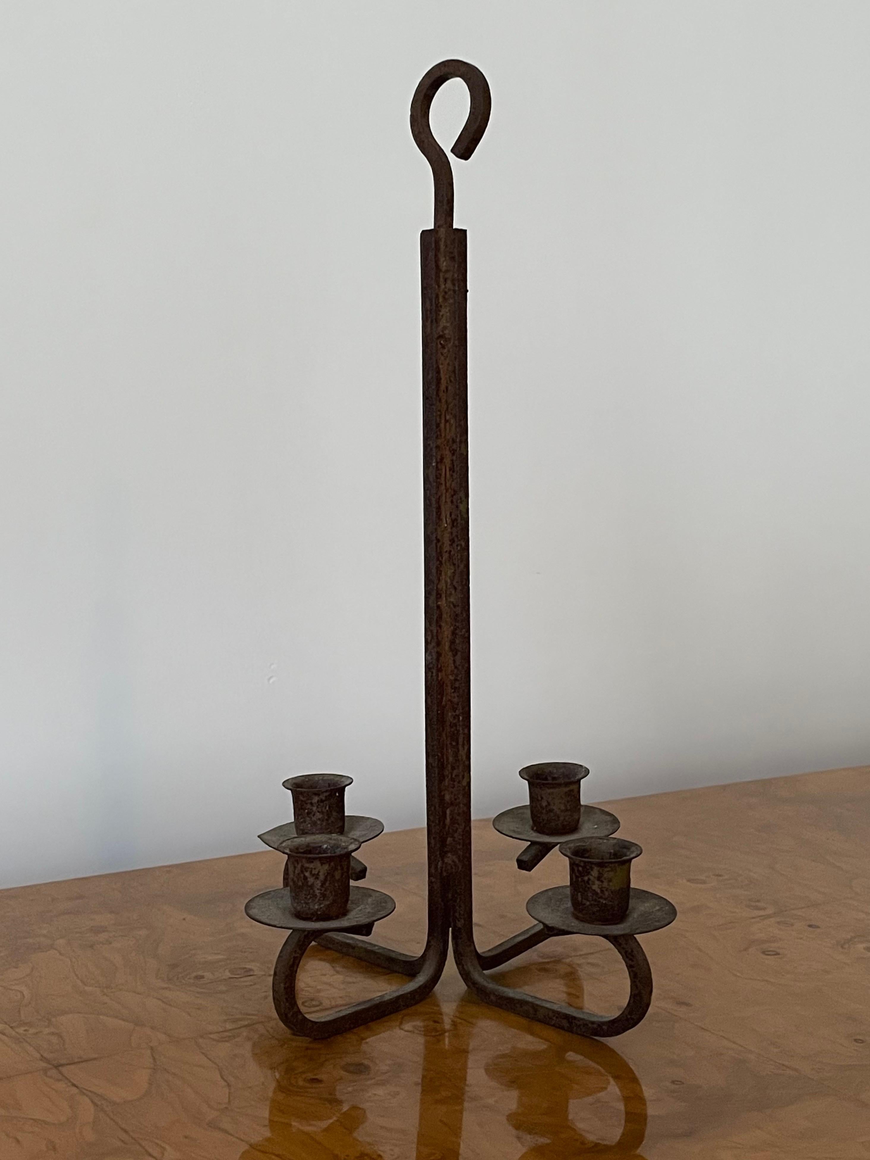Late 20th Century American Modernist Patinated Wrought Iron Candelbra For Sale