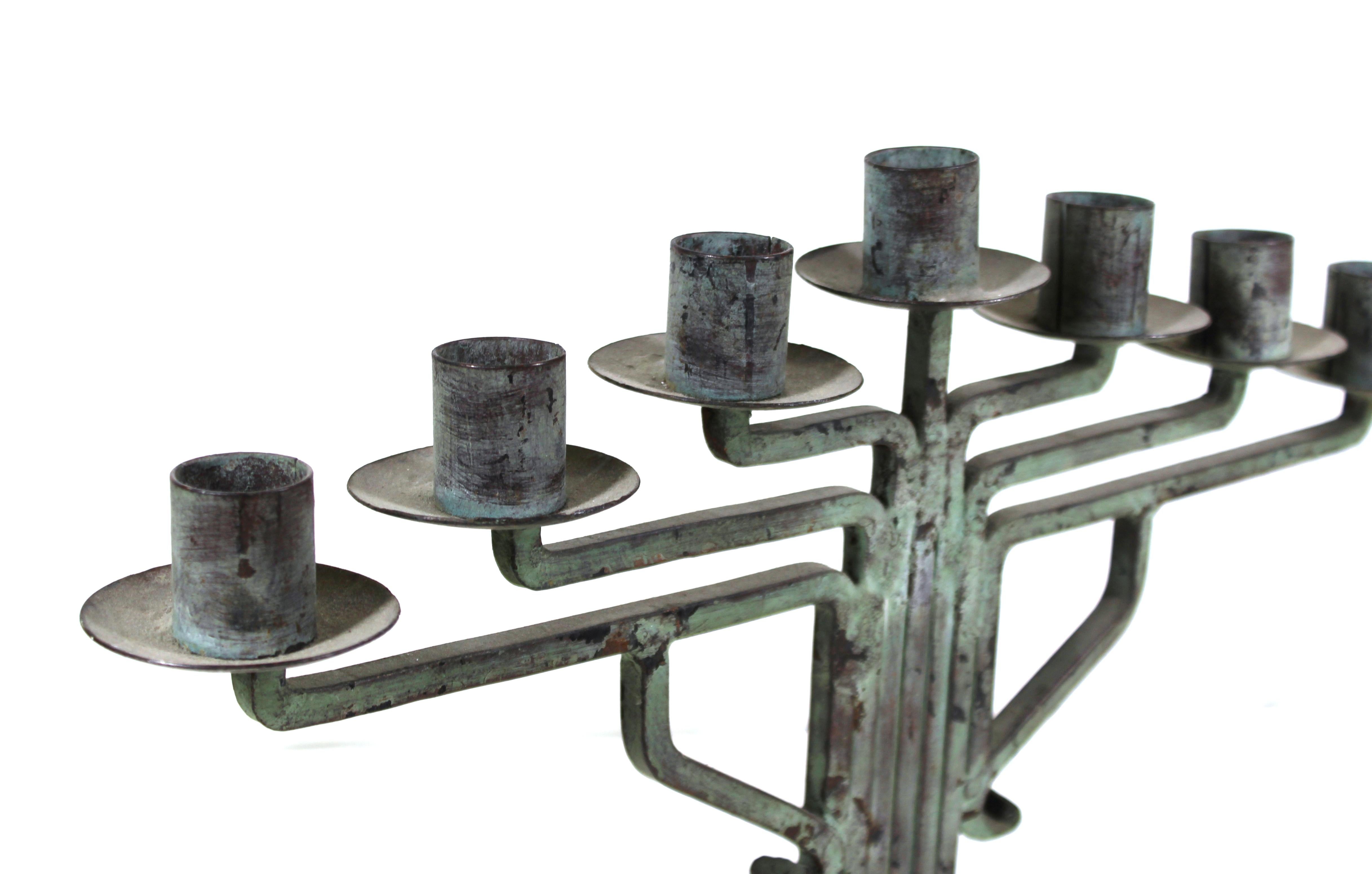 American Modernist Prairie School Candelabra in Wrought Iron and Bronze 8