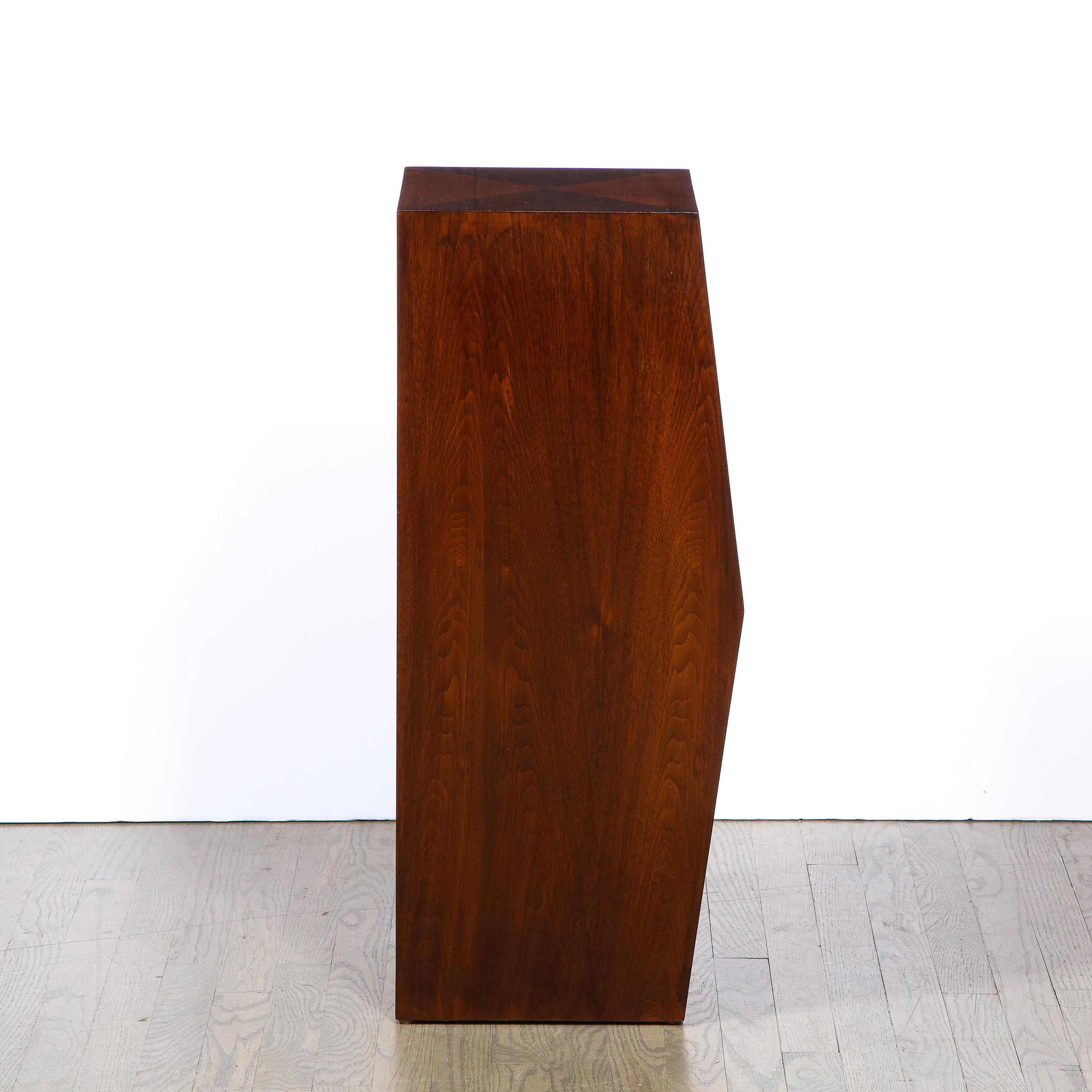 American Modernist Sculptural Bookmatched Walnut Faceted Minimalist Pedestal In Excellent Condition For Sale In New York, NY