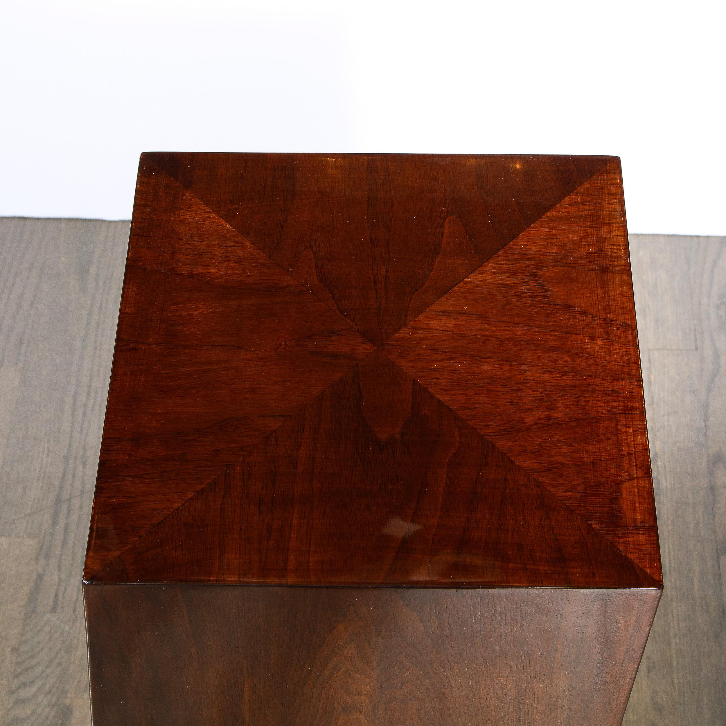 20th Century American Modernist Sculptural Bookmatched Walnut Faceted Minimalist Pedestal For Sale