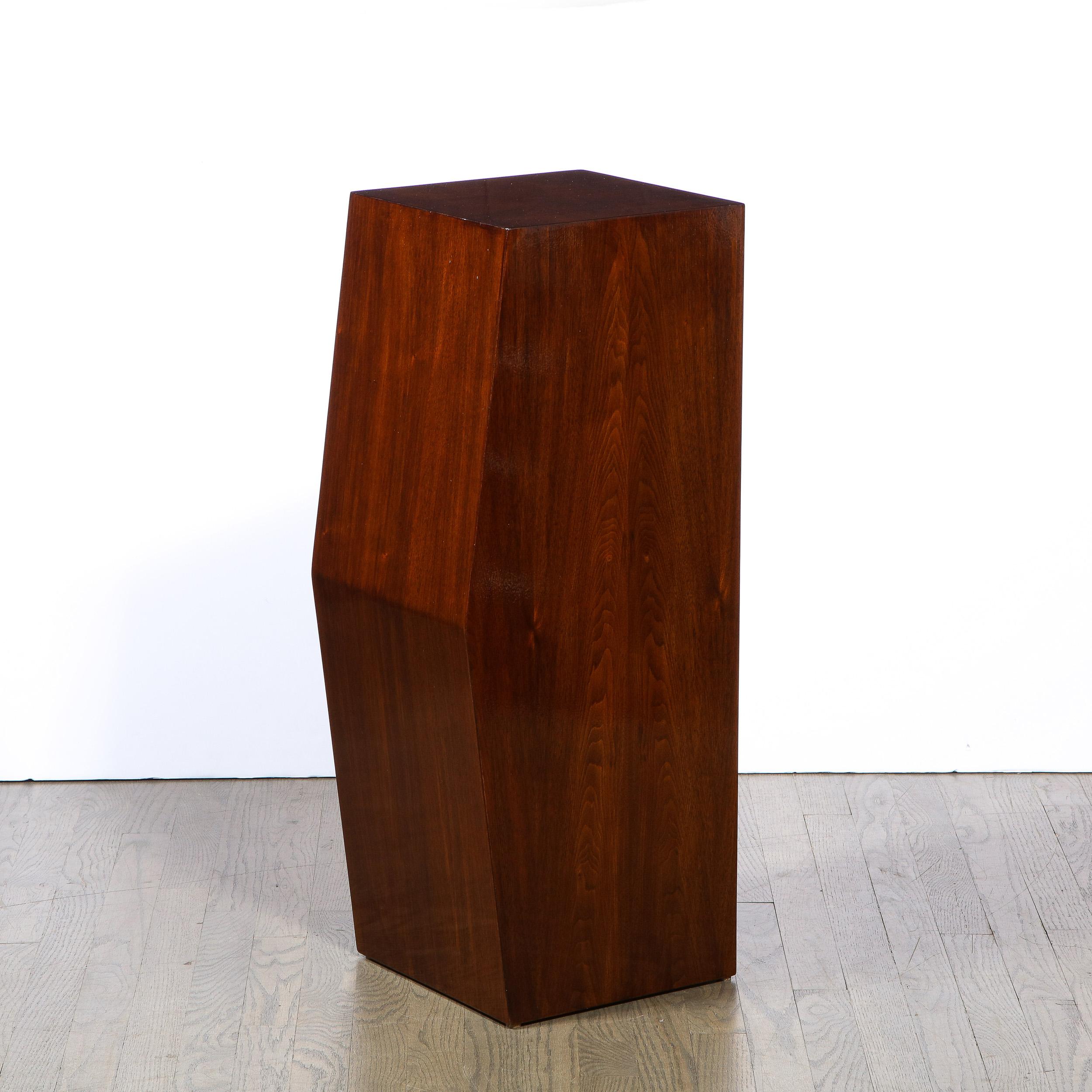 American Modernist Sculptural Bookmatched Walnut Faceted Minimalist Pedestal For Sale 3