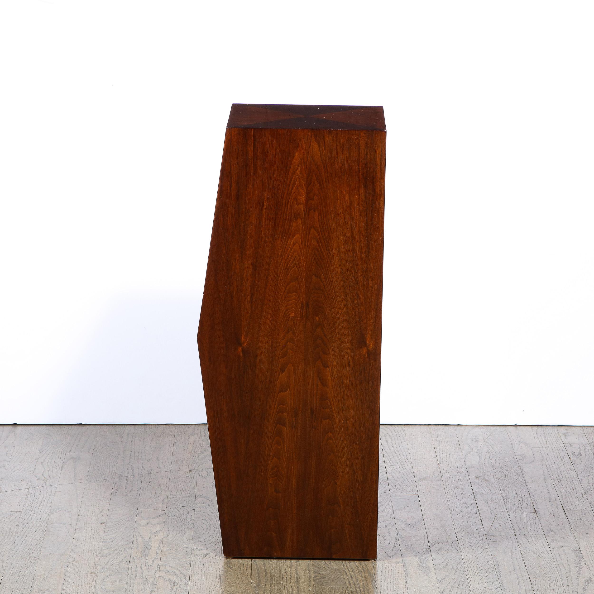 American Modernist Sculptural Bookmatched Walnut Faceted Minimalist Pedestal For Sale 4