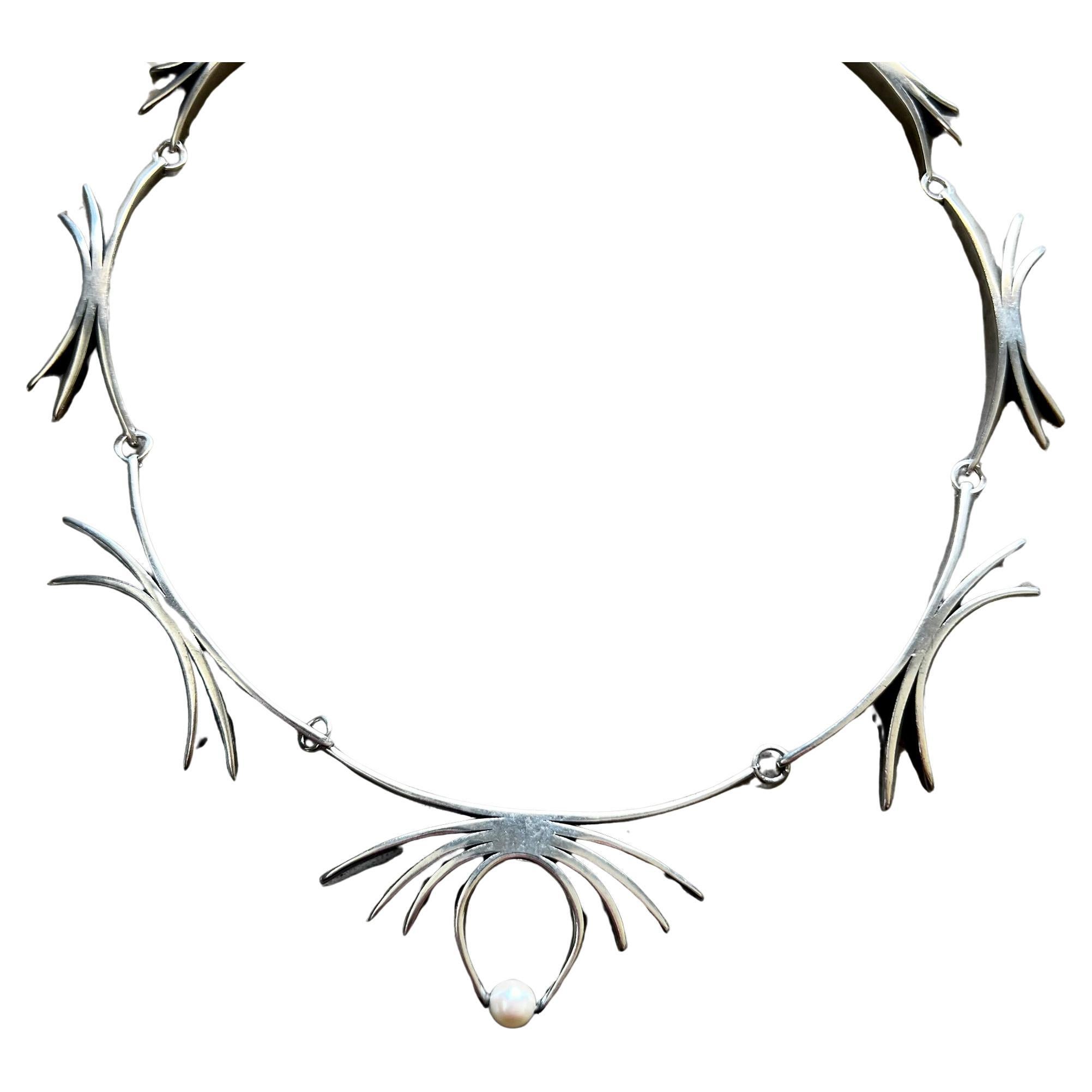 Amerikanische Modernist Sterling Silber Perle verbunden Halskette (Modernistisch) im Angebot
