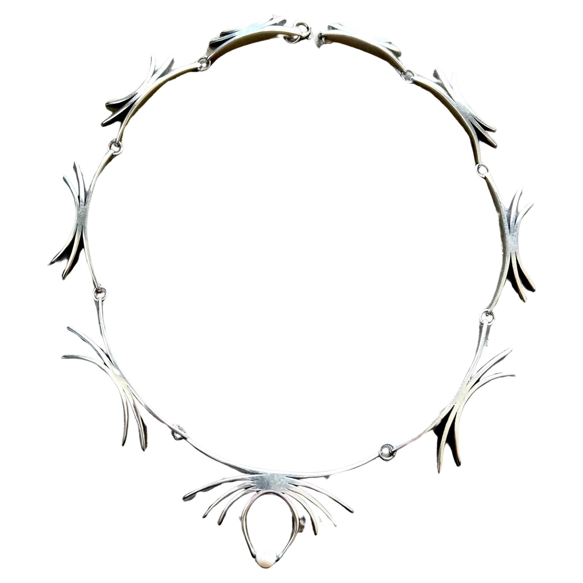 Amerikanische Modernist Sterling Silber Perle verbunden Halskette (Rundschliff) im Angebot