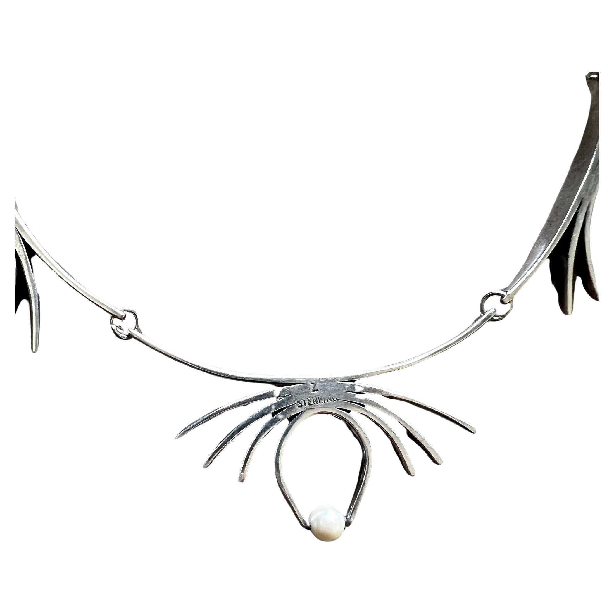 Amerikanische Modernist Sterling Silber Perle verbunden Halskette im Zustand „Gut“ im Angebot in Palm Springs, CA