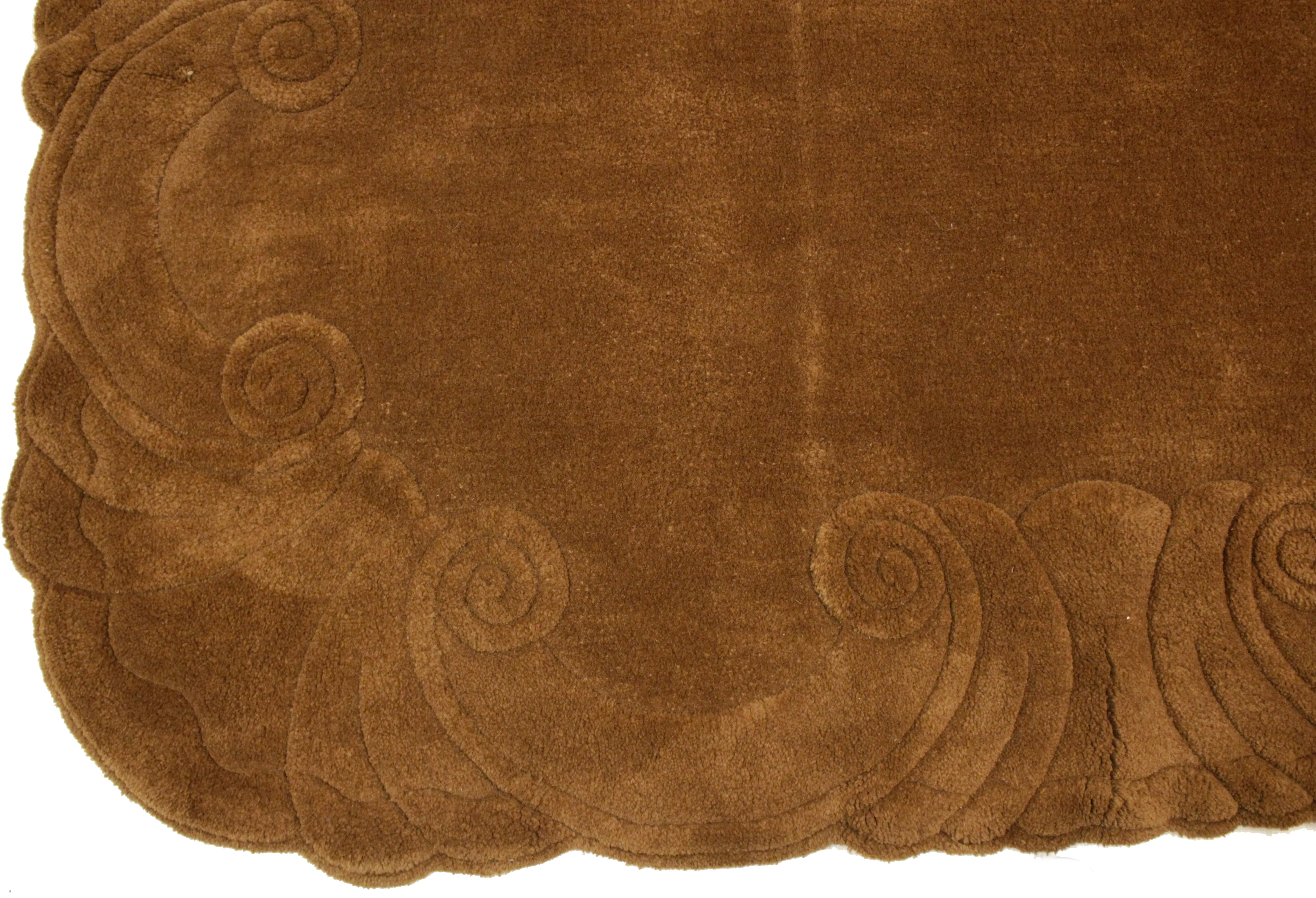Hand-Crafted American Modernist Textured Mocha Brown Open Field Square Carpet by V'Soske