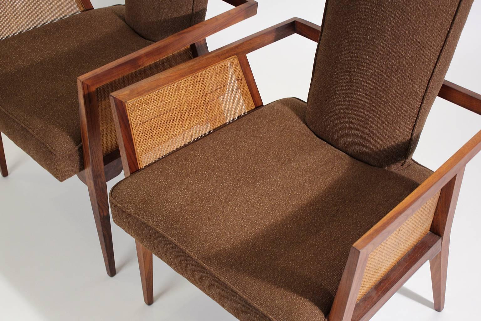 American Modernist Walnut and Cane Tall Back Sitting Desk Accent Armchairs 3
