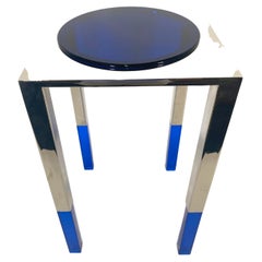 American Modern "MOON" Table, Polished Nickel & Blue Lucite Charles Hollis Jones