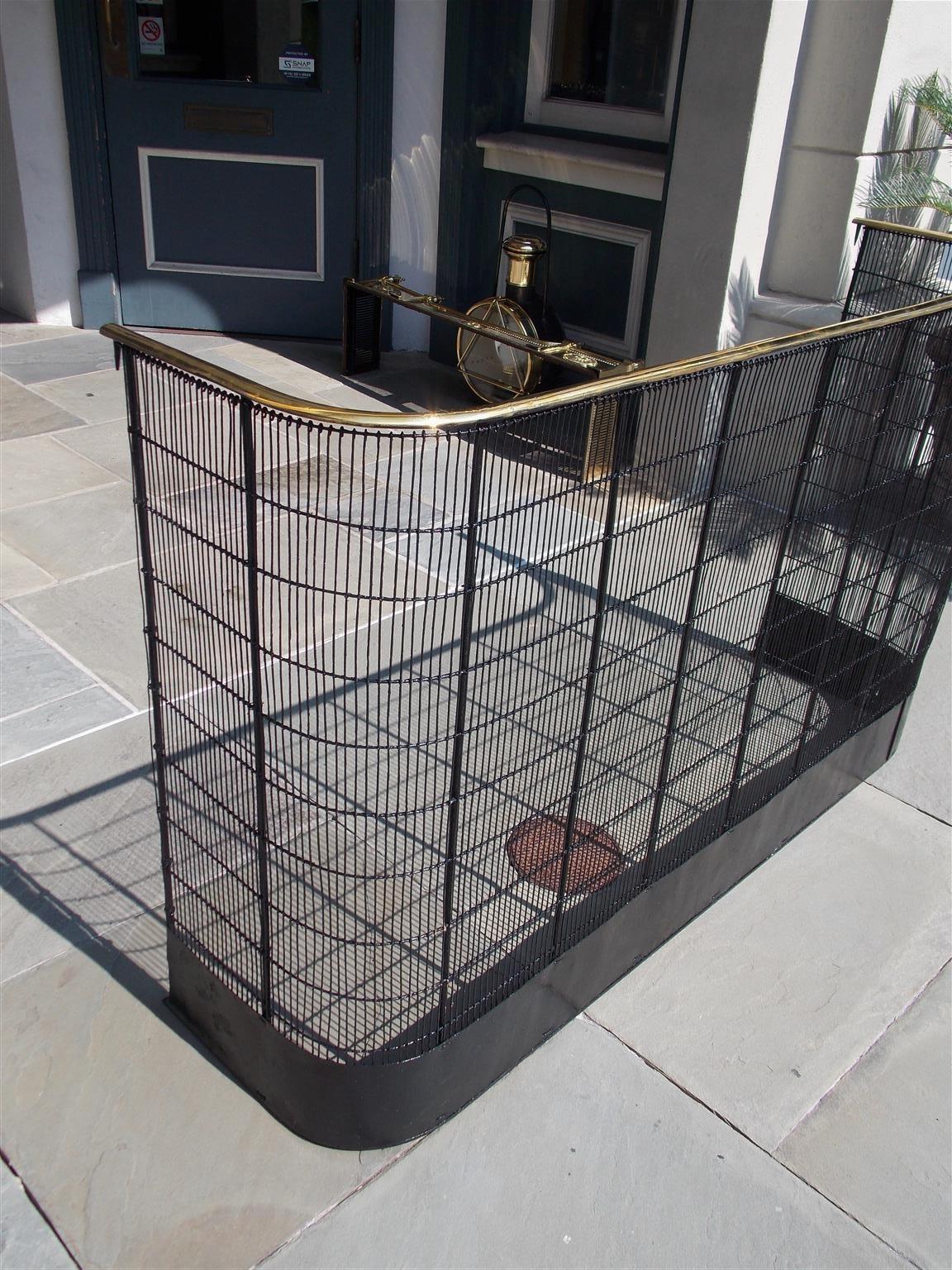 American Colonial American Monumental Brass Rail and Wire Work Fireplace Screen with Hooks C. 1810