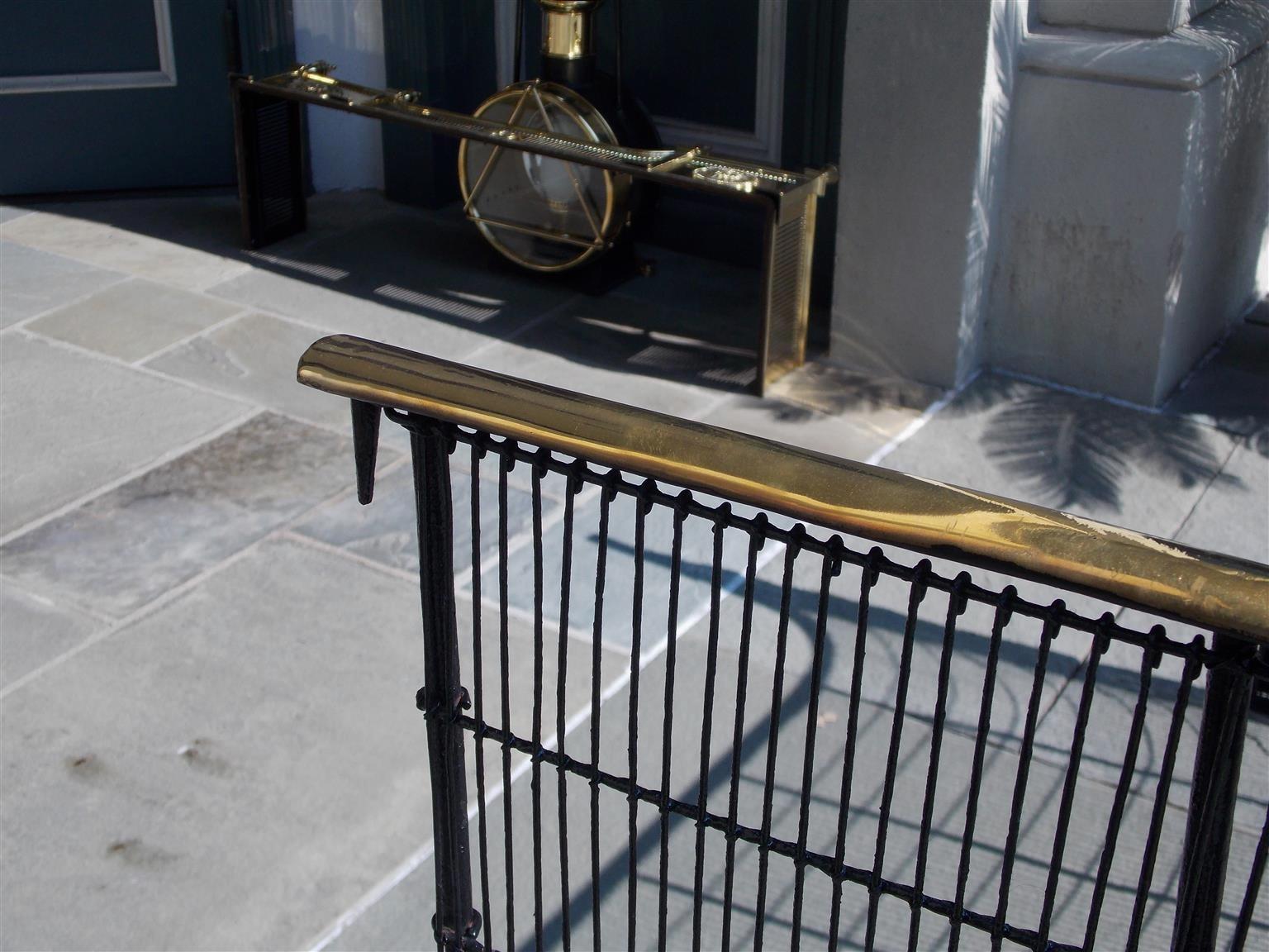 Cast American Monumental Brass Rail and Wire Work Fireplace Screen with Hooks C. 1810