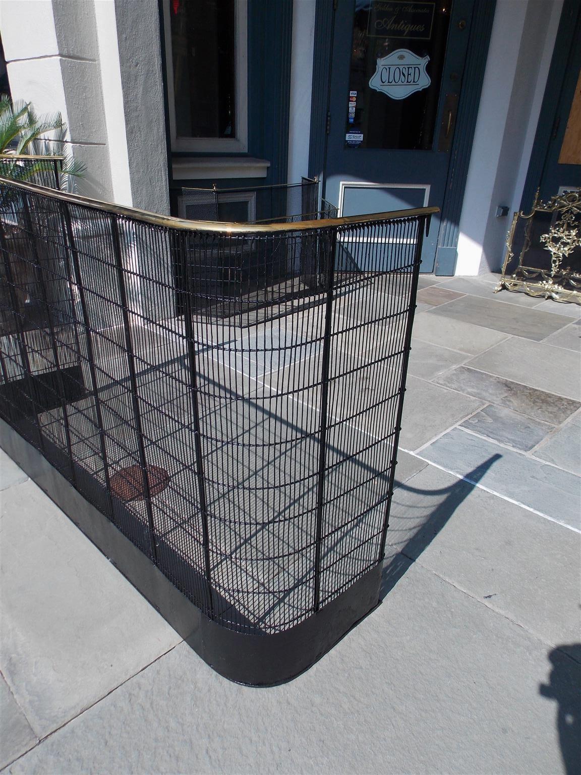 Early 19th Century American Monumental Brass Rail and Wire Work Fireplace Screen with Hooks C. 1810