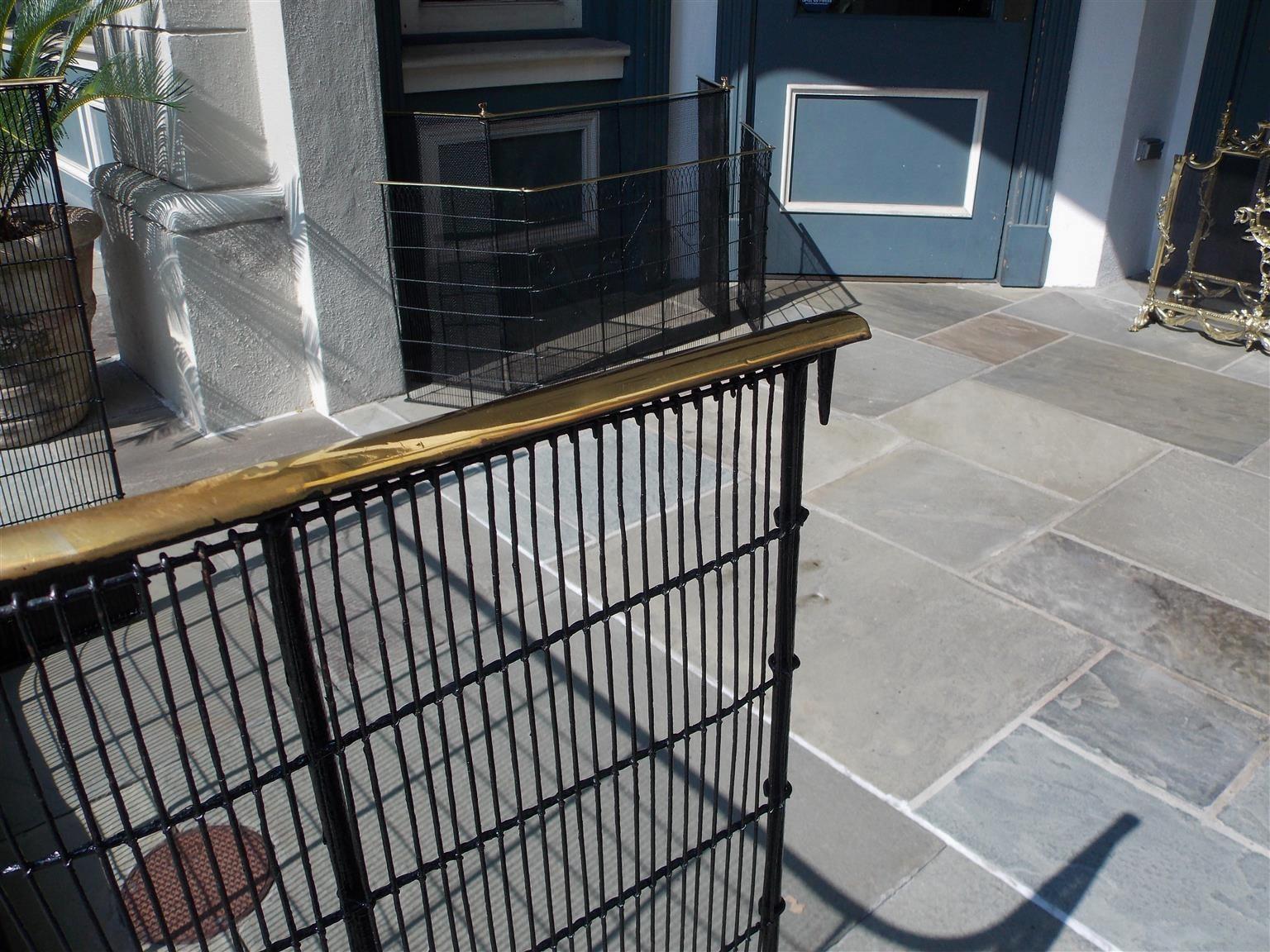 American Monumental Brass Rail and Wire Work Fireplace Screen with Hooks C. 1810 1