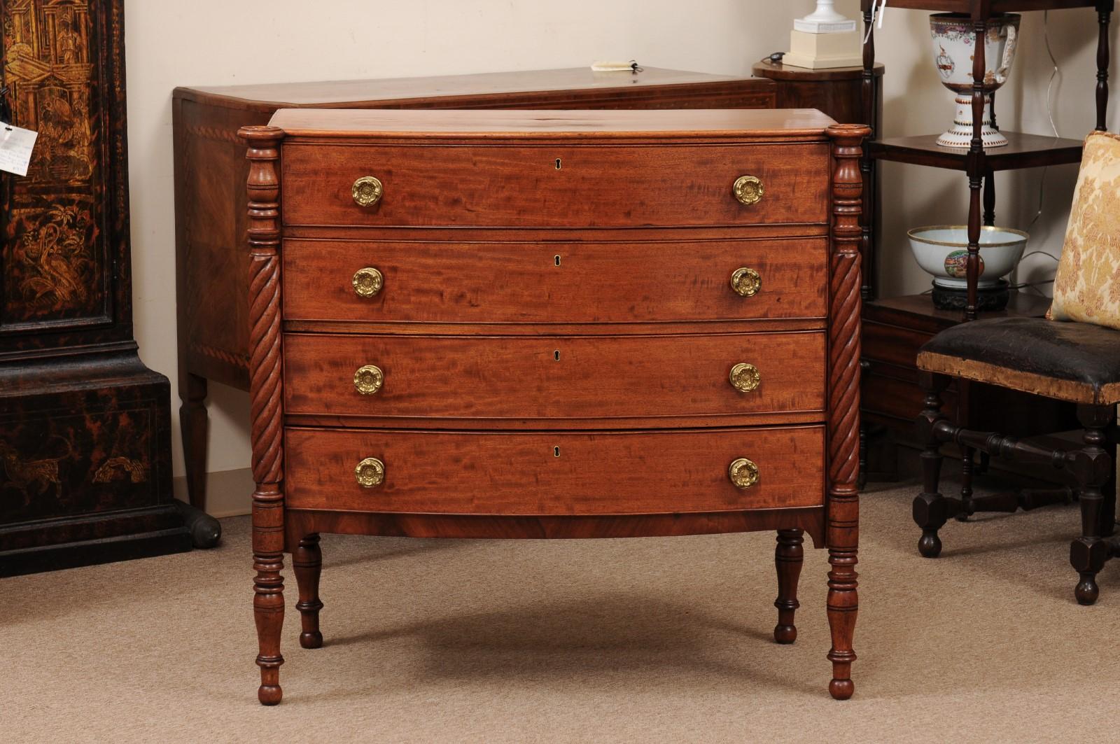 American Moses Mellen Boston Federal Bowfront Chest with 4 Drawers  For Sale 8
