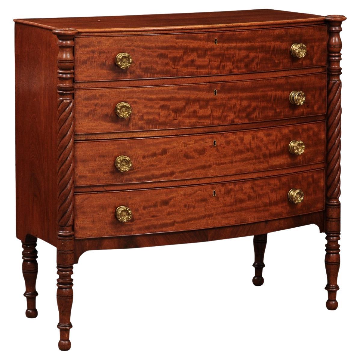 American Moses Mellen Boston Federal Bowfront Chest with 4 Drawers  For Sale