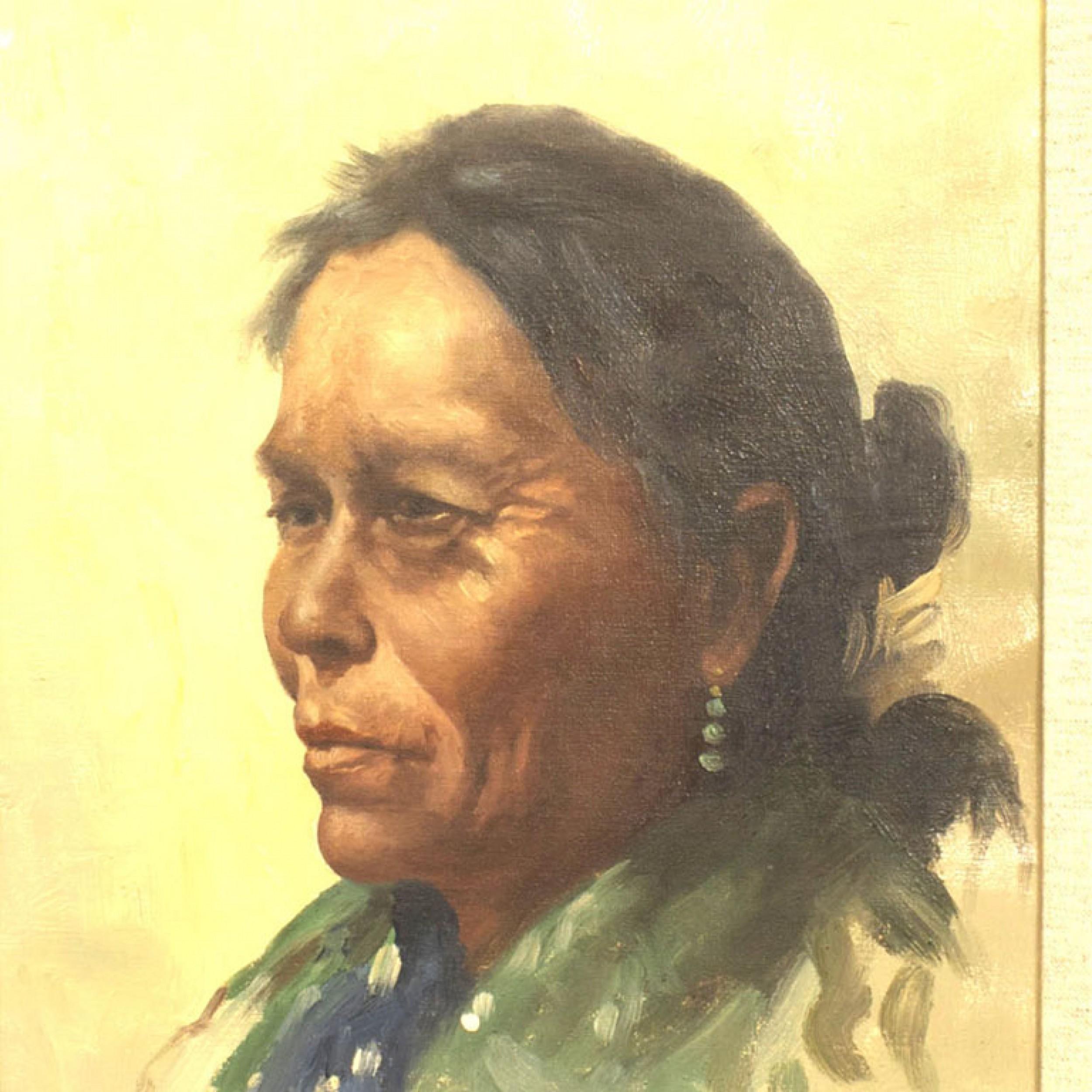 Hand-Painted American Native American Portrait For Sale