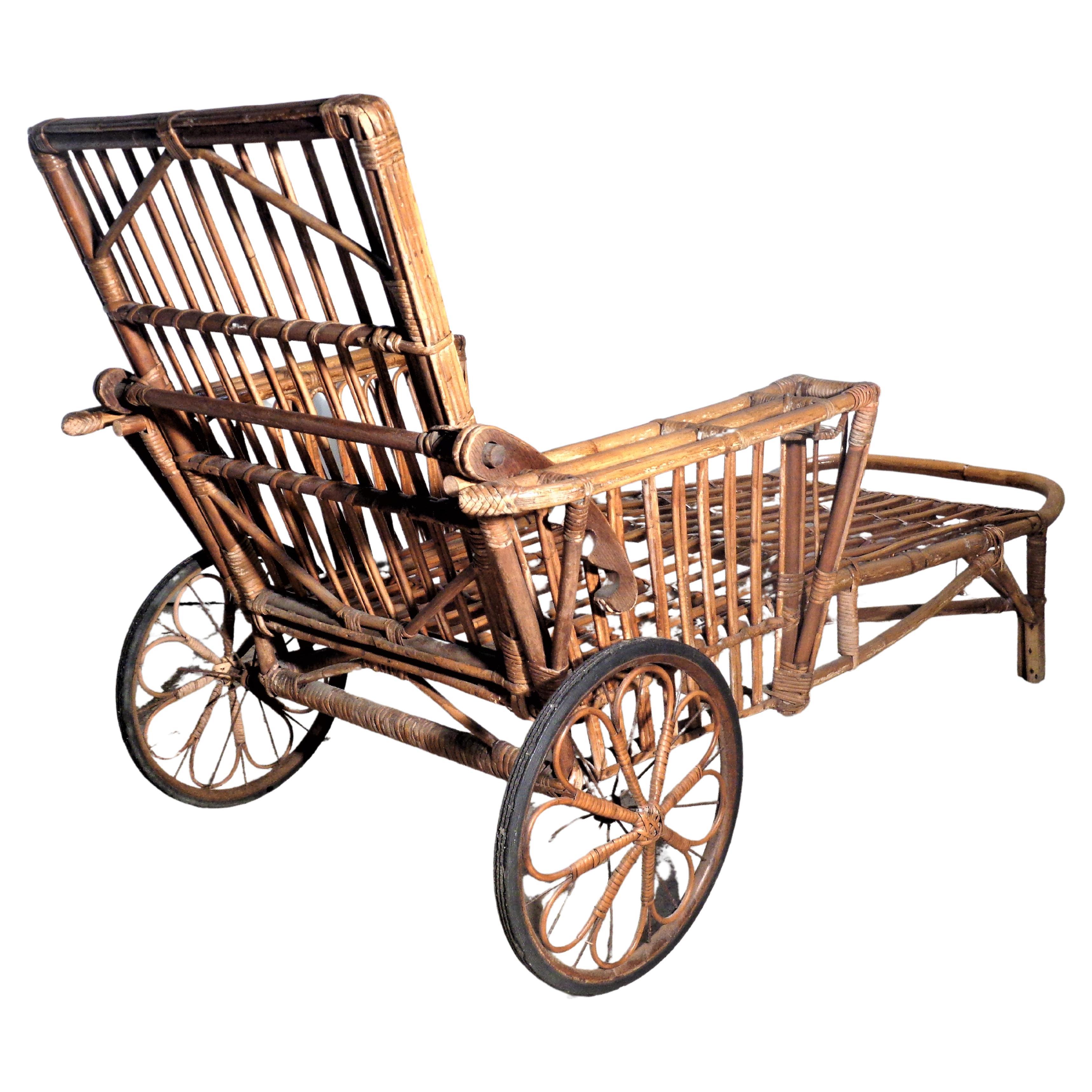  1930's American Stick Wicker Rattan Chaise Lounge For Sale 3