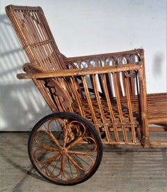 1930's American Stick Wicker Rattan Chaise Lounge