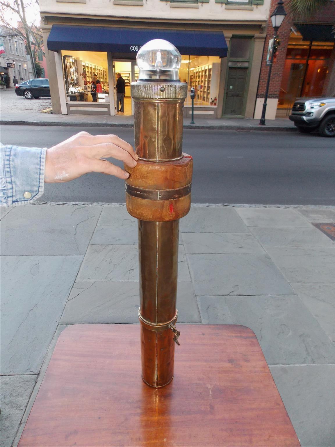 Hand-Carved American Nautical Brass Housing & Wood Collar Floating Distress Beacon, C. 1850 For Sale