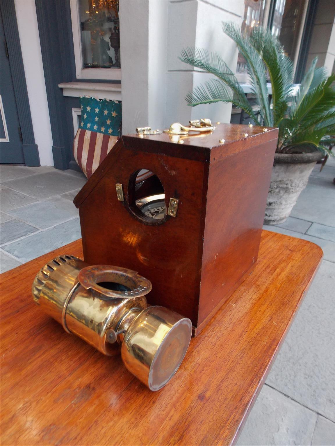 American Nautical Brass Yacht Binnacle Mounted in Mahogany Case, Circa 1890 For Sale 4