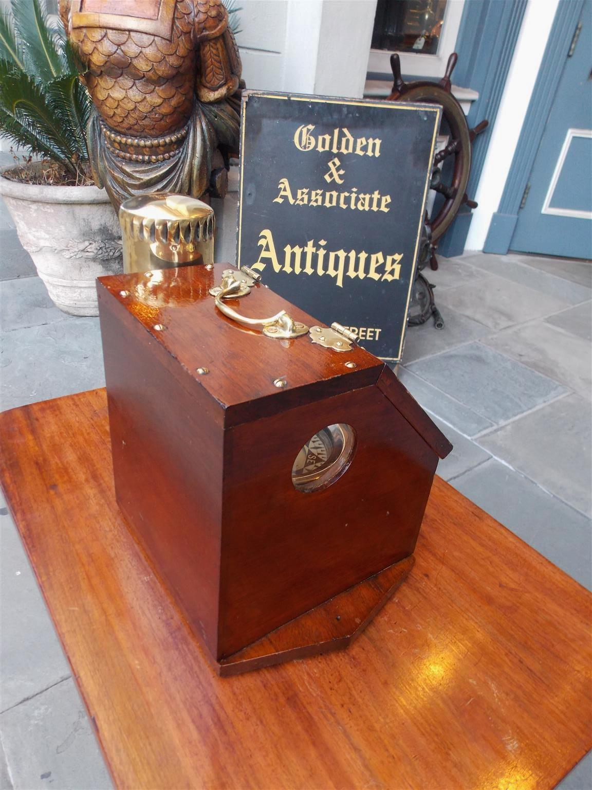 American Nautical Brass Yacht Binnacle Mounted in Mahogany Case, Circa 1890 For Sale 2