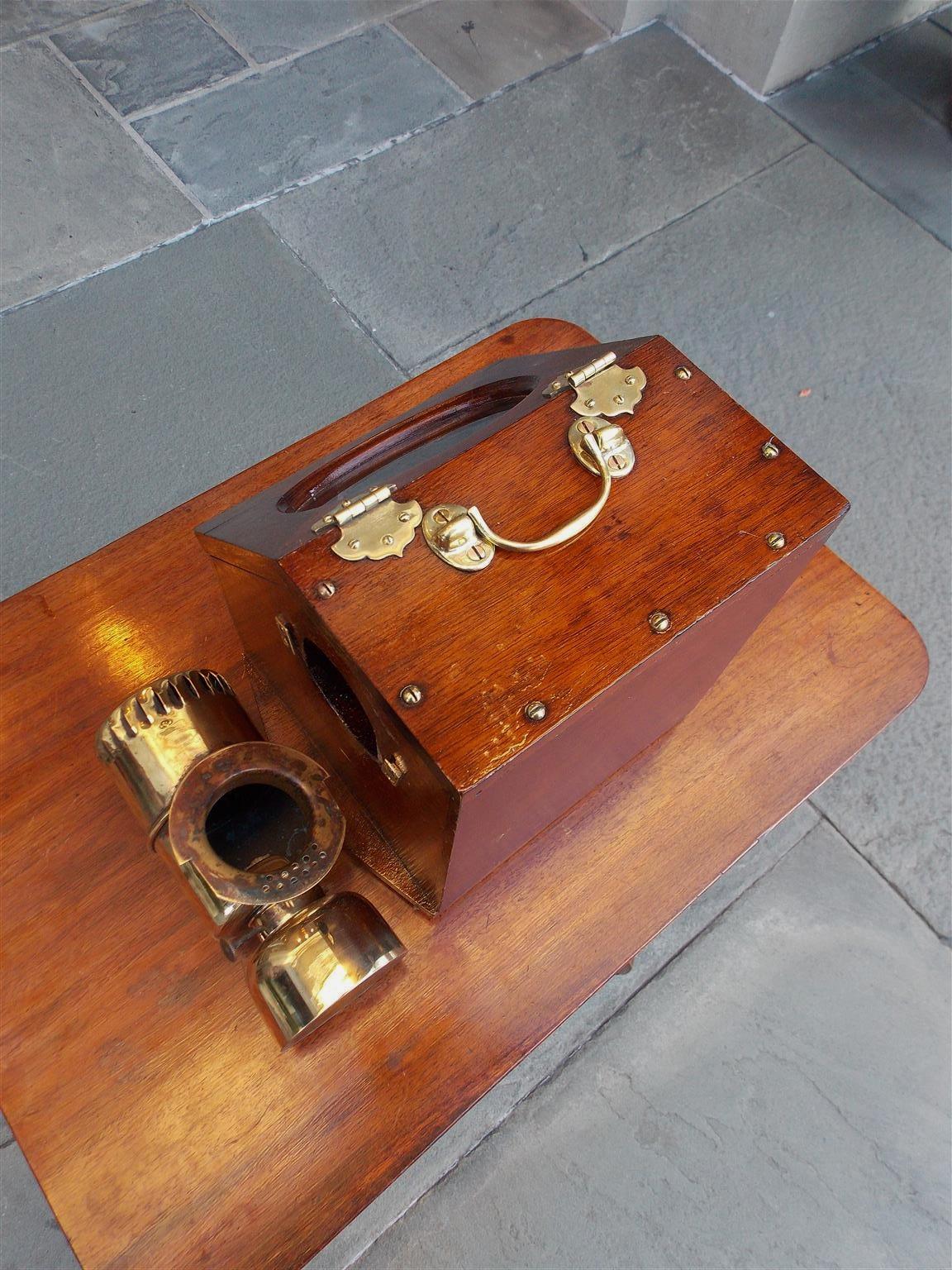 American Nautical Brass Yacht Binnacle Mounted in Mahogany Case, Circa 1890 For Sale 3