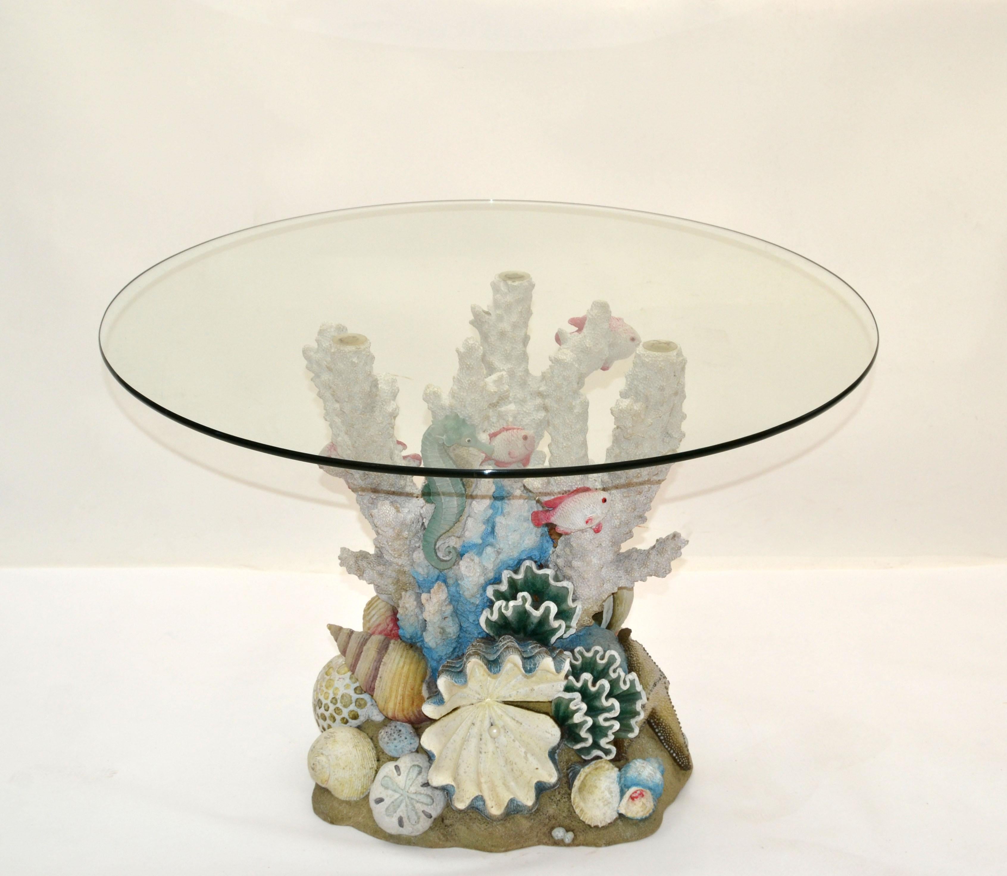 Modern American Nautical Hand Painted Plaster Sculptural Coral & Fish Coffee Table