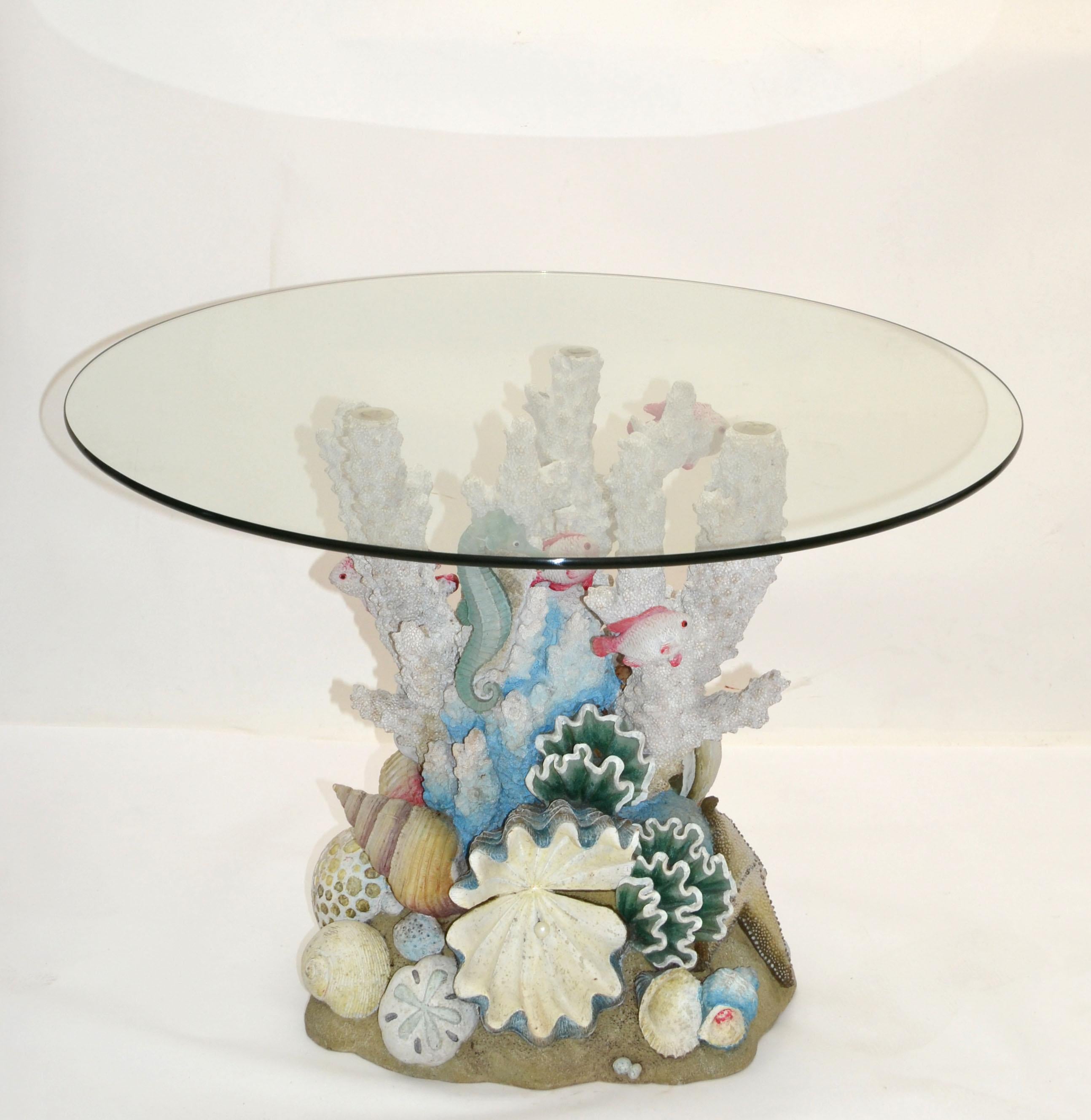 Hand-Crafted American Nautical Hand Painted Plaster Sculptural Coral & Fish Coffee Table