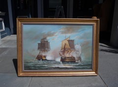 American Nautical Oil on Canvas Battling Ships at Sea, 20th Century, N. Thomas