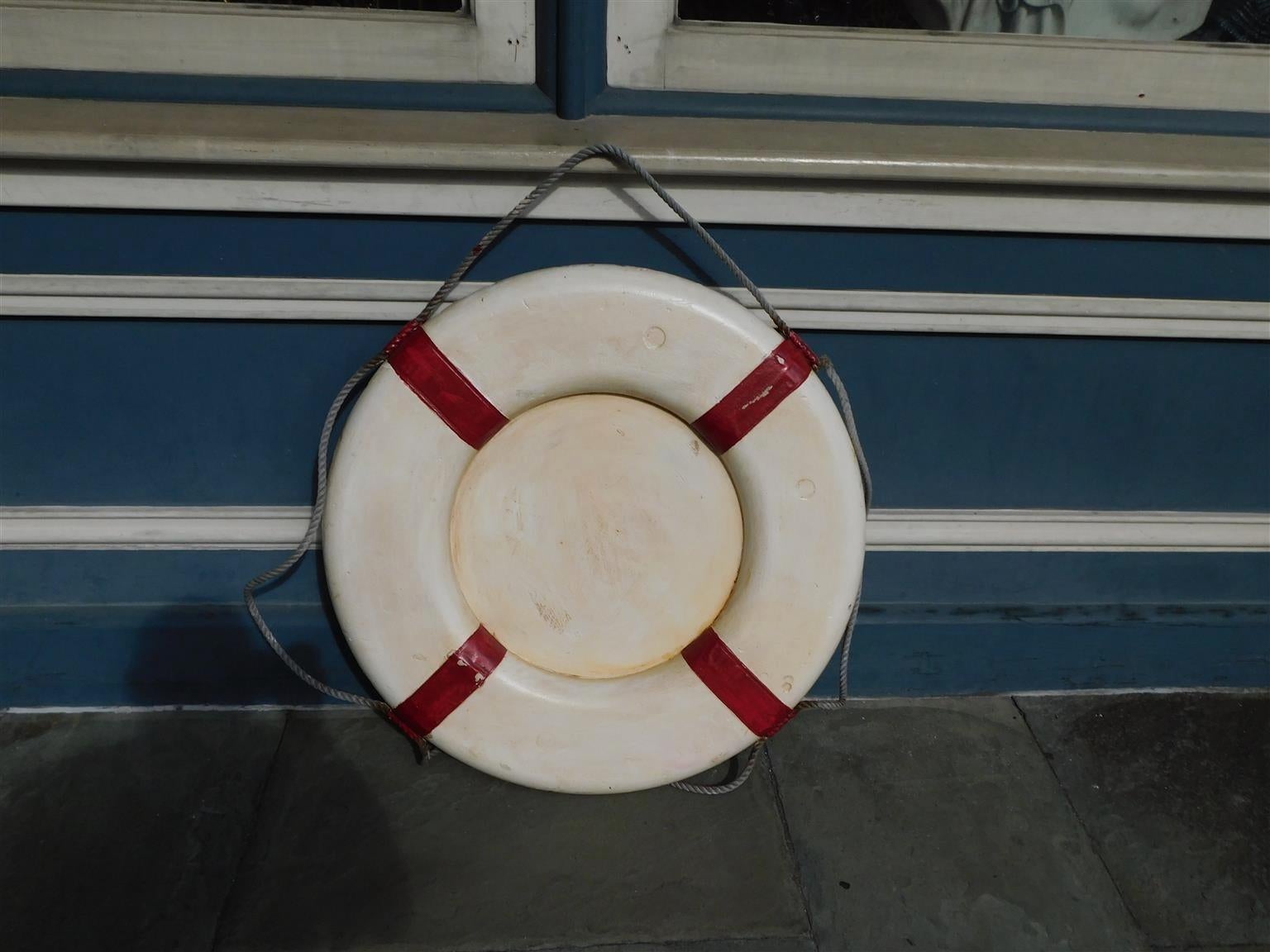 Mid-19th Century American Nautical Painted Life Ring with Sailing Vessel Isle of White Race, 1851