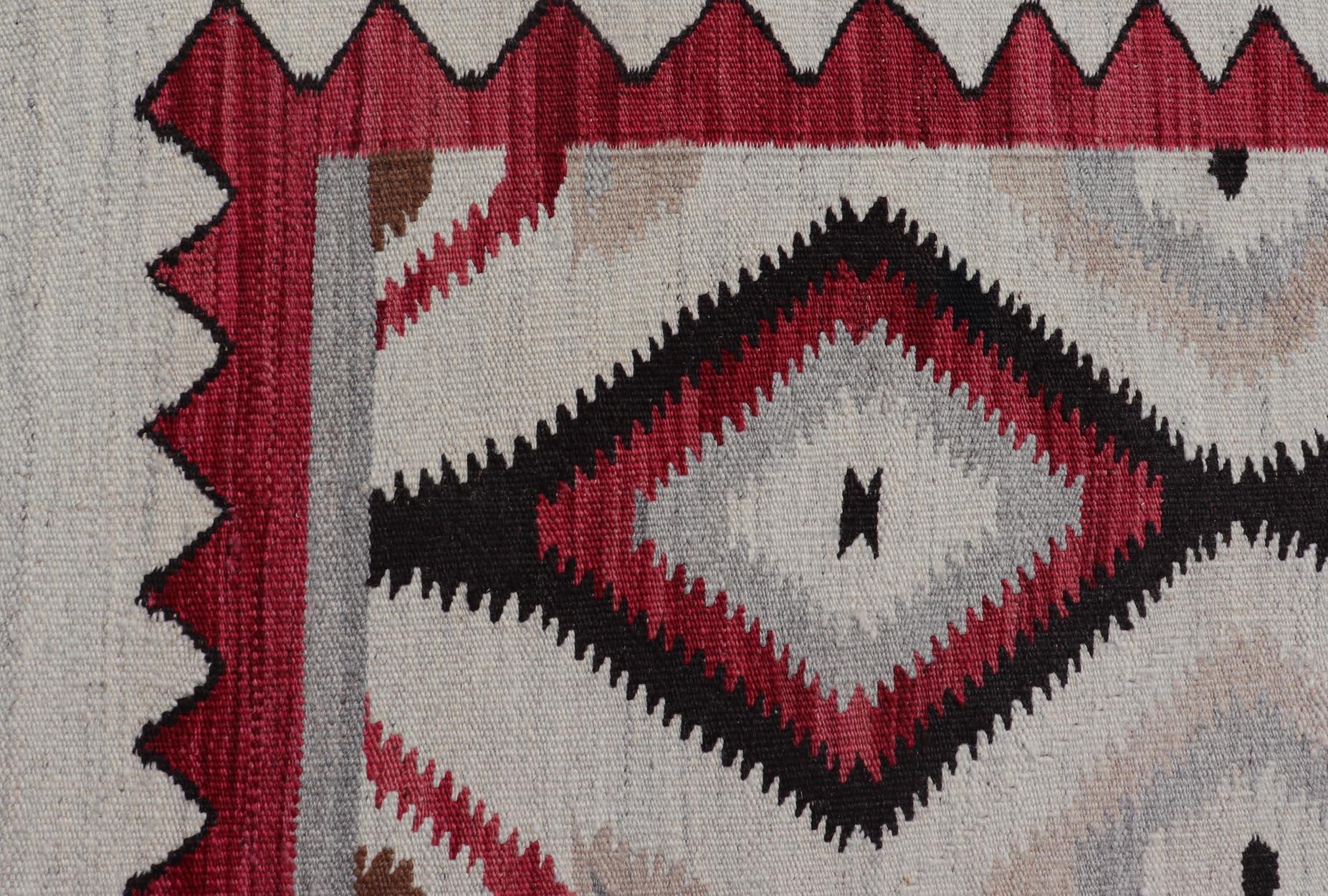 American Navajo Design Rug with Latticework Tribal Design in Red, Black and Gray In New Condition For Sale In Atlanta, GA