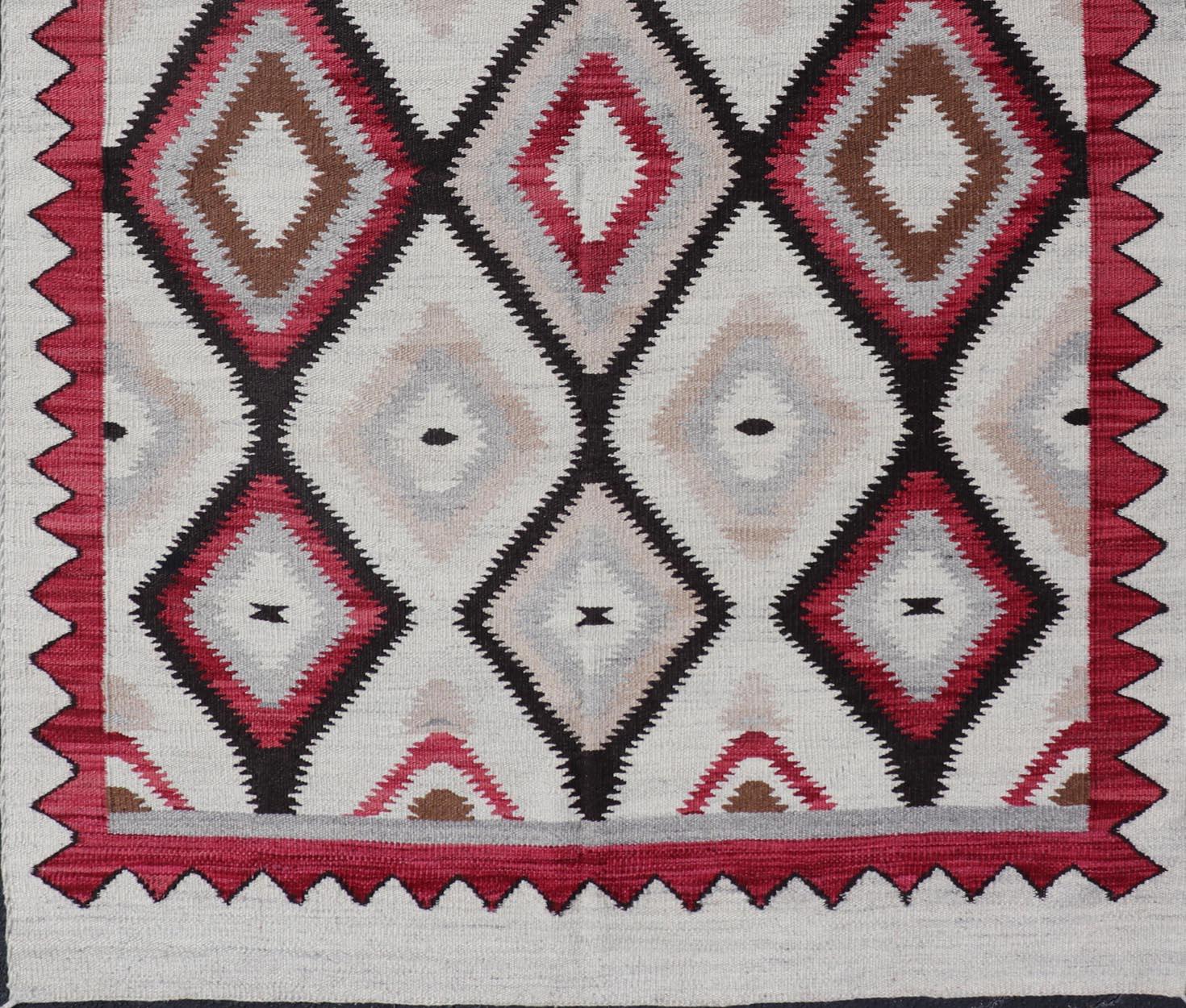 American Navajo Design Rug with Latticework Tribal Design in Red, Black and Gray For Sale 2