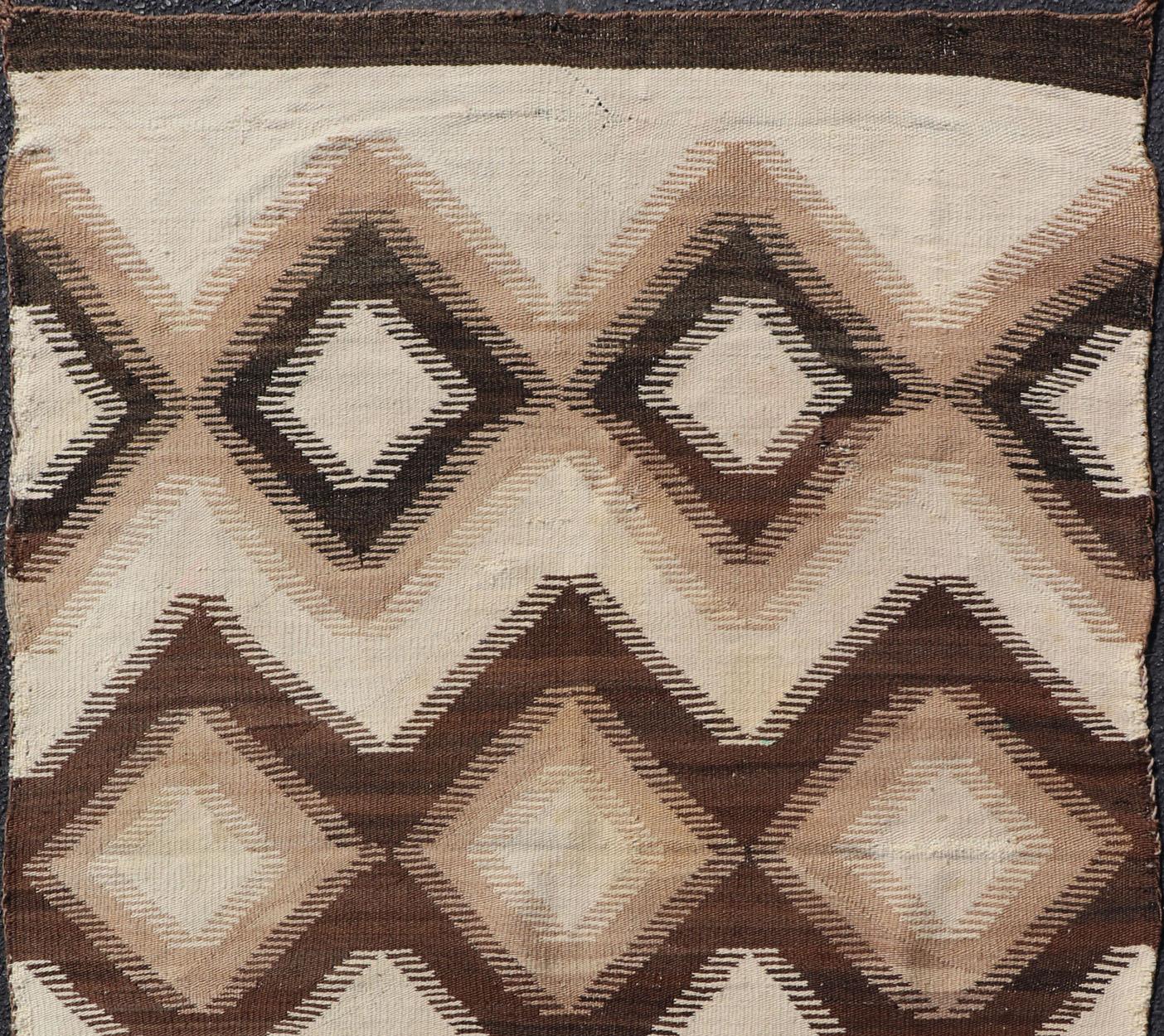 Wool American Navajo Rug with Geometric Diamond All-Over Design in Tan, Brown, Cream For Sale