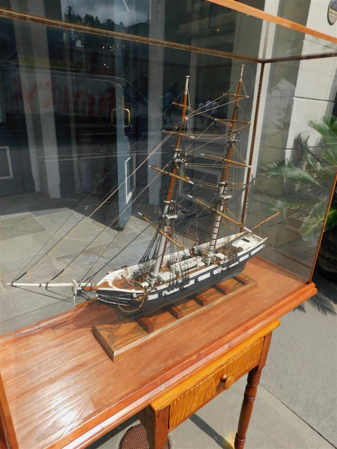 American Naval Two Masted Clipper Ship Brig Model Under Glass, US Perry 20th C. For Sale 2