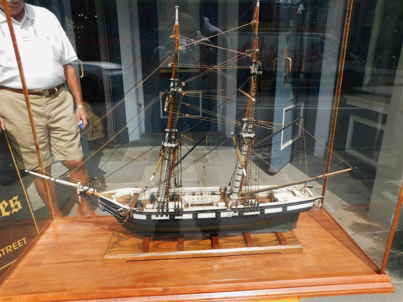 20th Century American Naval Two Masted Clipper Ship Brig Model Under Glass, US Perry 20th C. For Sale