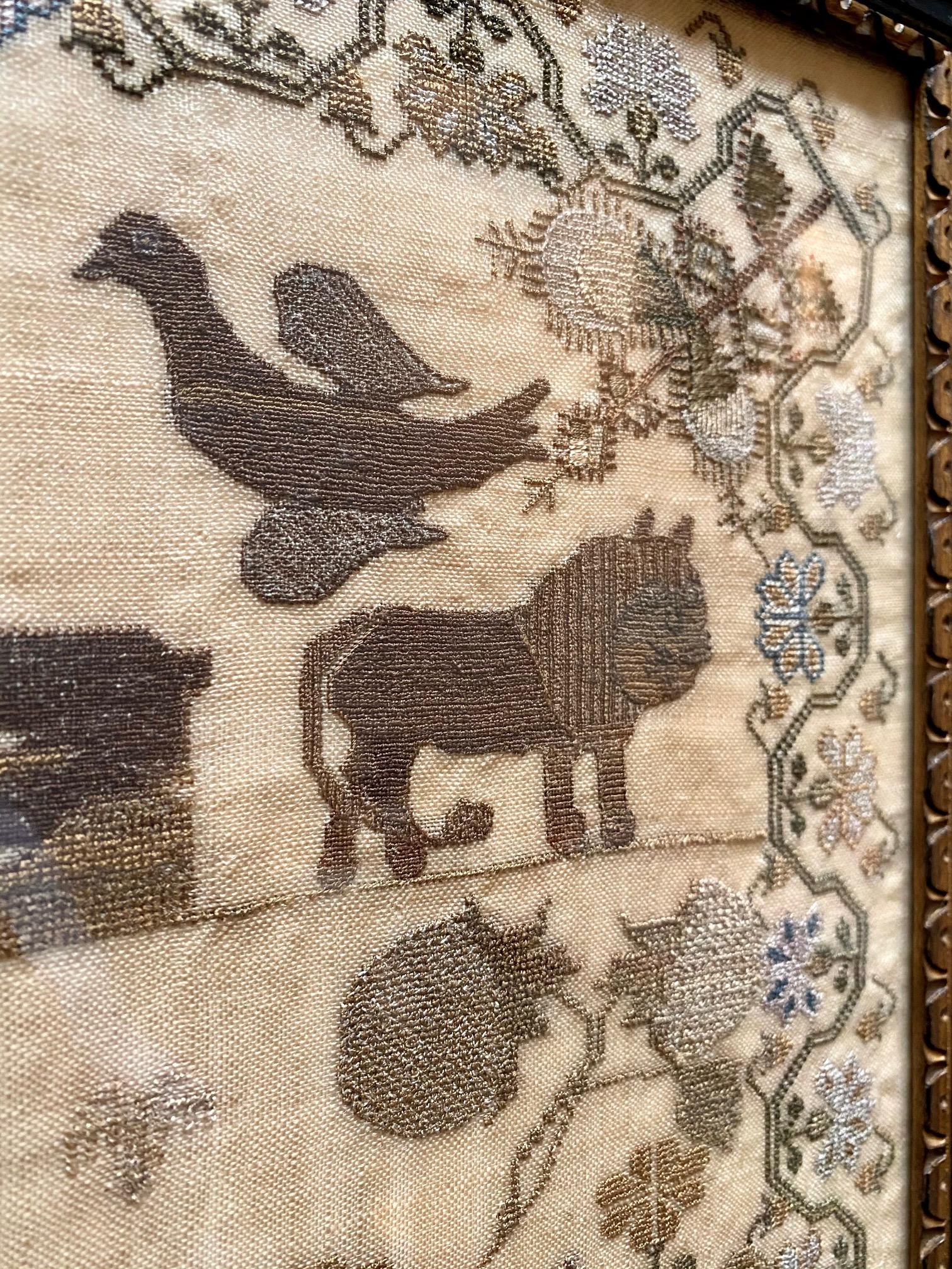 Embroidered American Needlework Sampler by Eliza Jordan, Aged 12, Late 18th Century For Sale