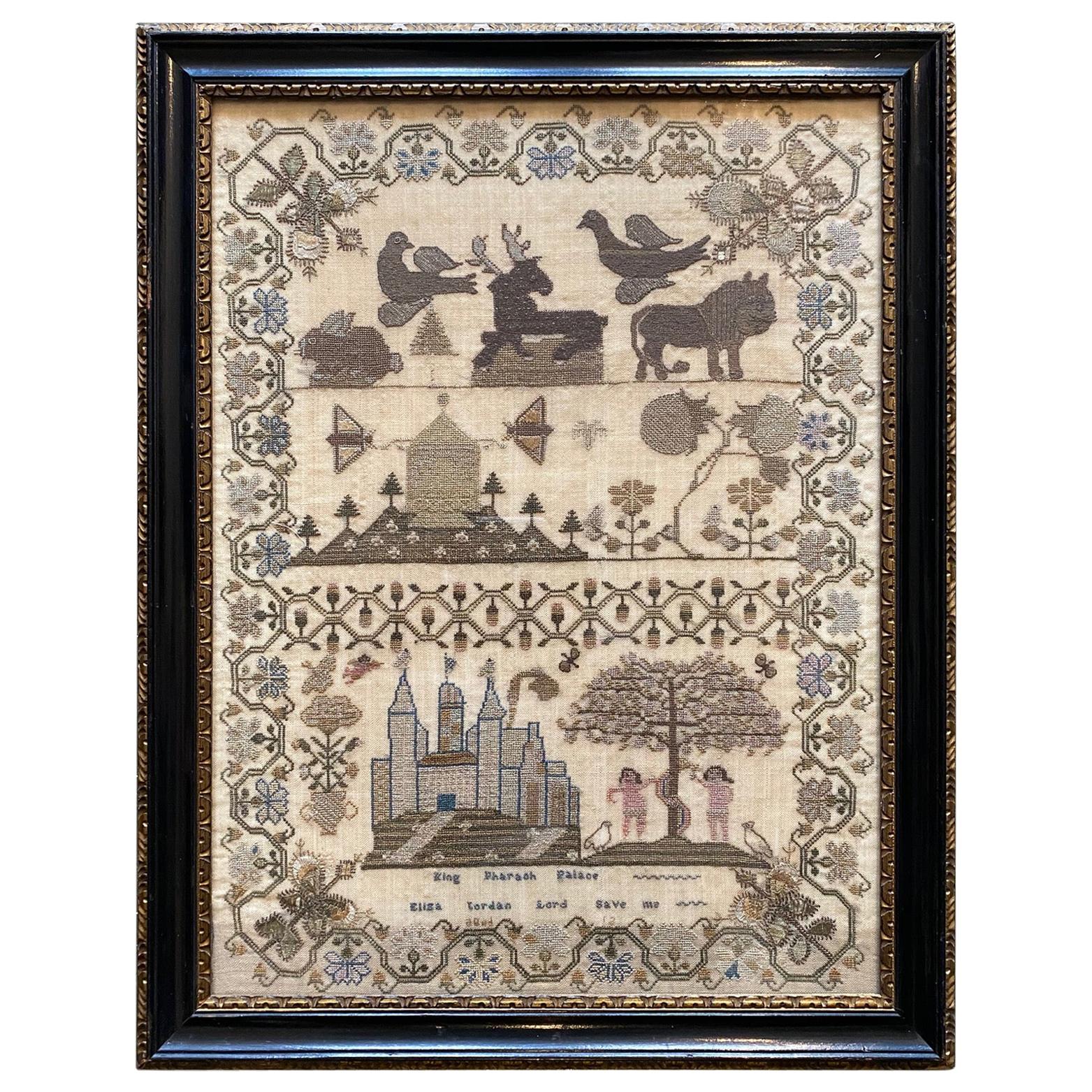 American Needlework Sampler by Eliza Jordan, Aged 12, Late 18th Century For Sale