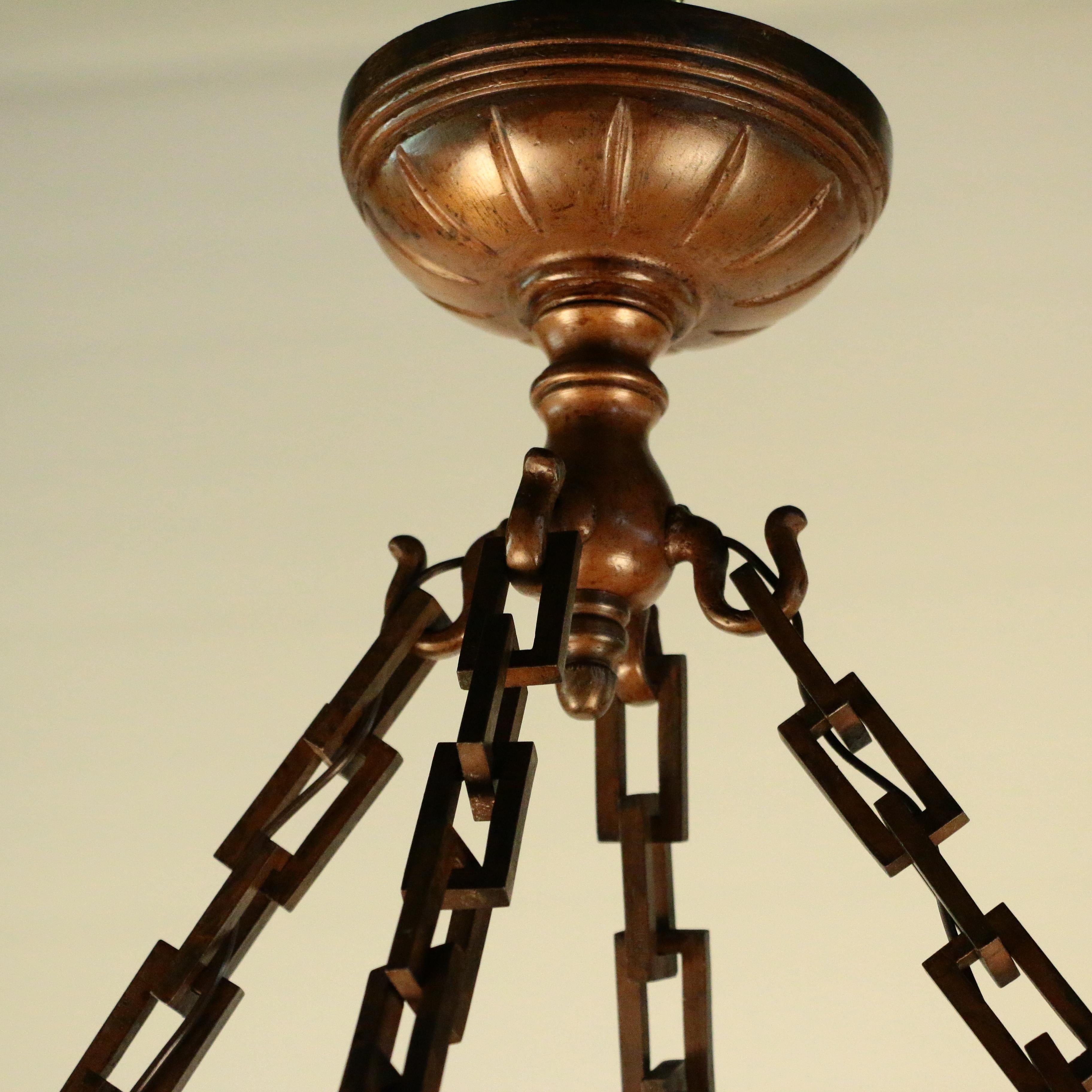 Neoclassical American  Neo-Classical Bronze Hemispherical Martele Ceiling Fixture For Sale