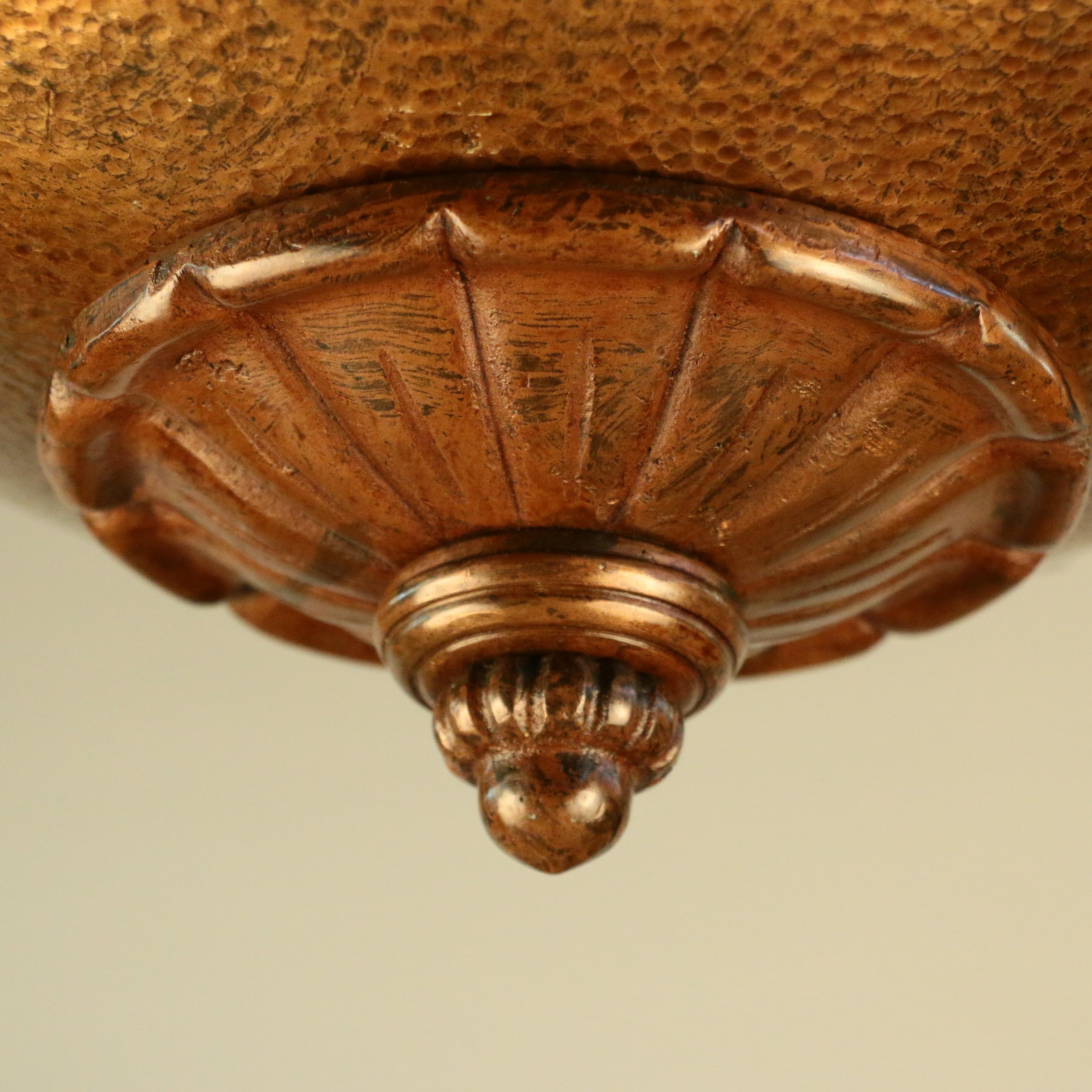 American  Neo-Classical Bronze Hemispherical Martele Ceiling Fixture In Good Condition For Sale In Montreal, QC