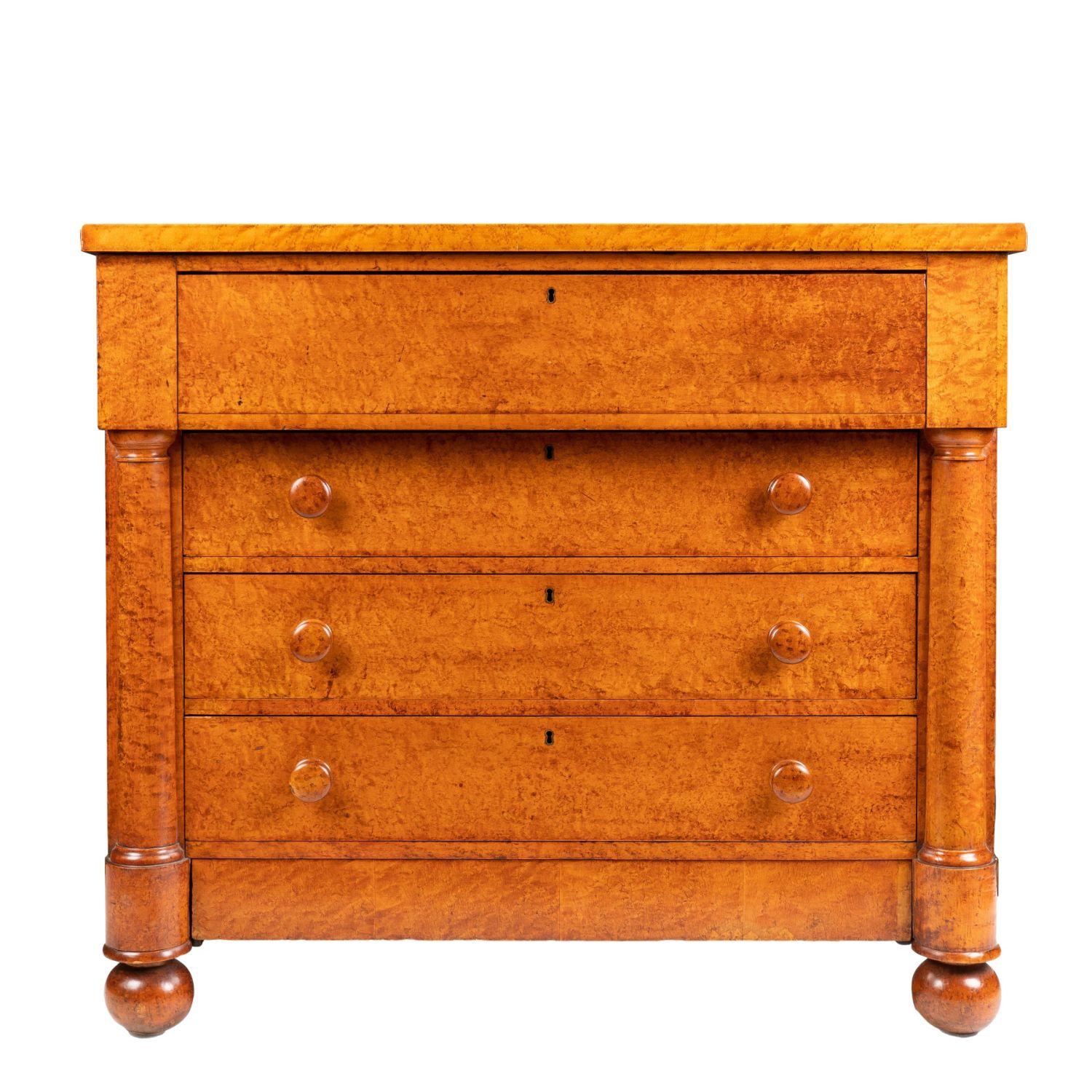 Neoclassical American Neoclassic Bird's Eye Maple Four Drawer Chest, 1820 For Sale