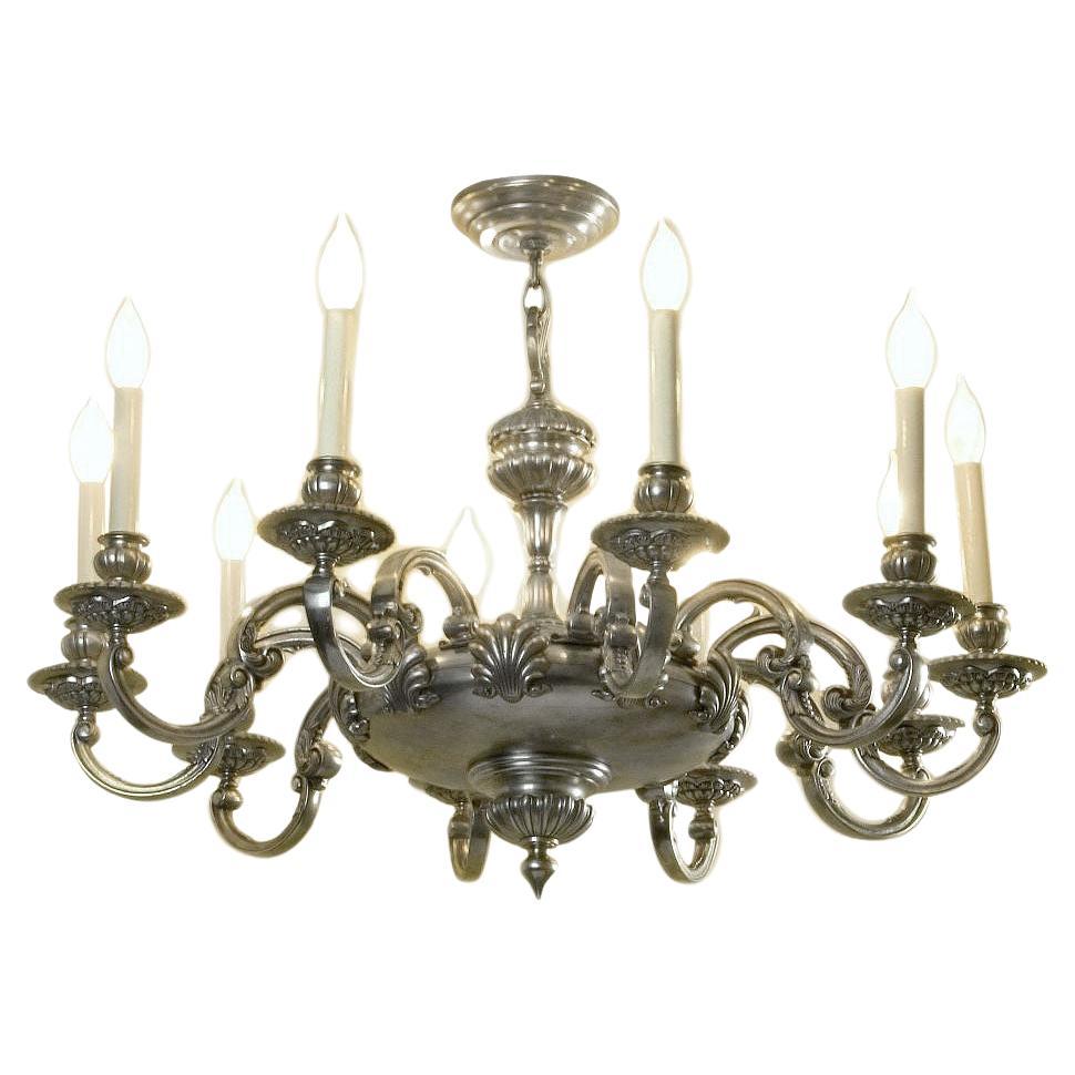 American Neoclassic Silver Plated Chandelier For Sale