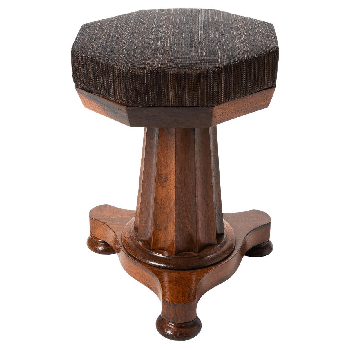 American Neoclassic Upholstered Rosewood Pedestal Piano Stool, c. 1830