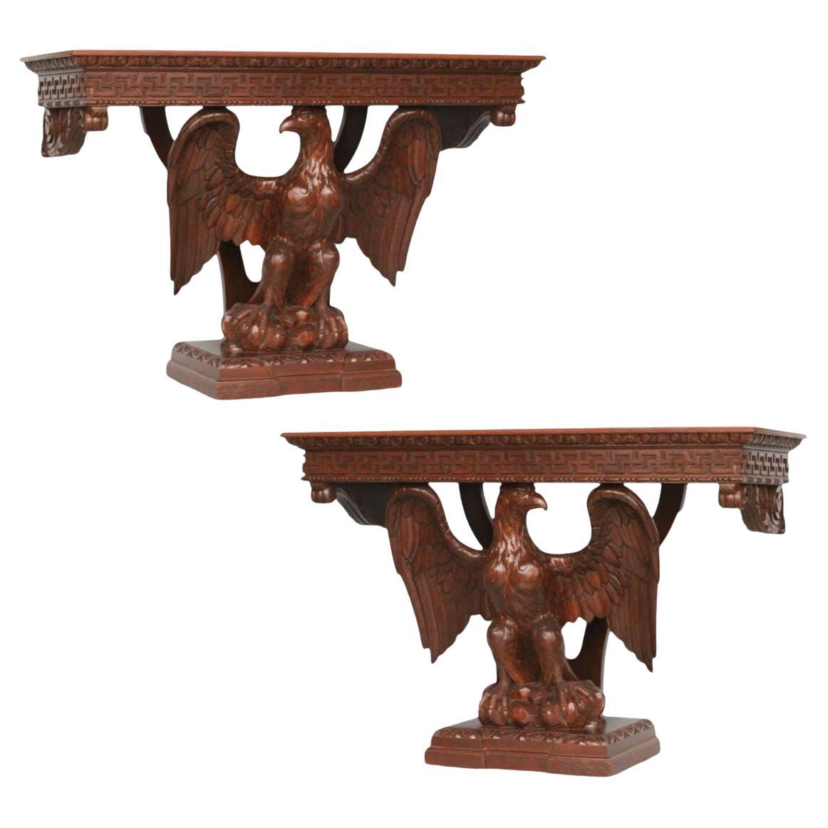 American Neoclassical Hand-Carved Eagle Console Table