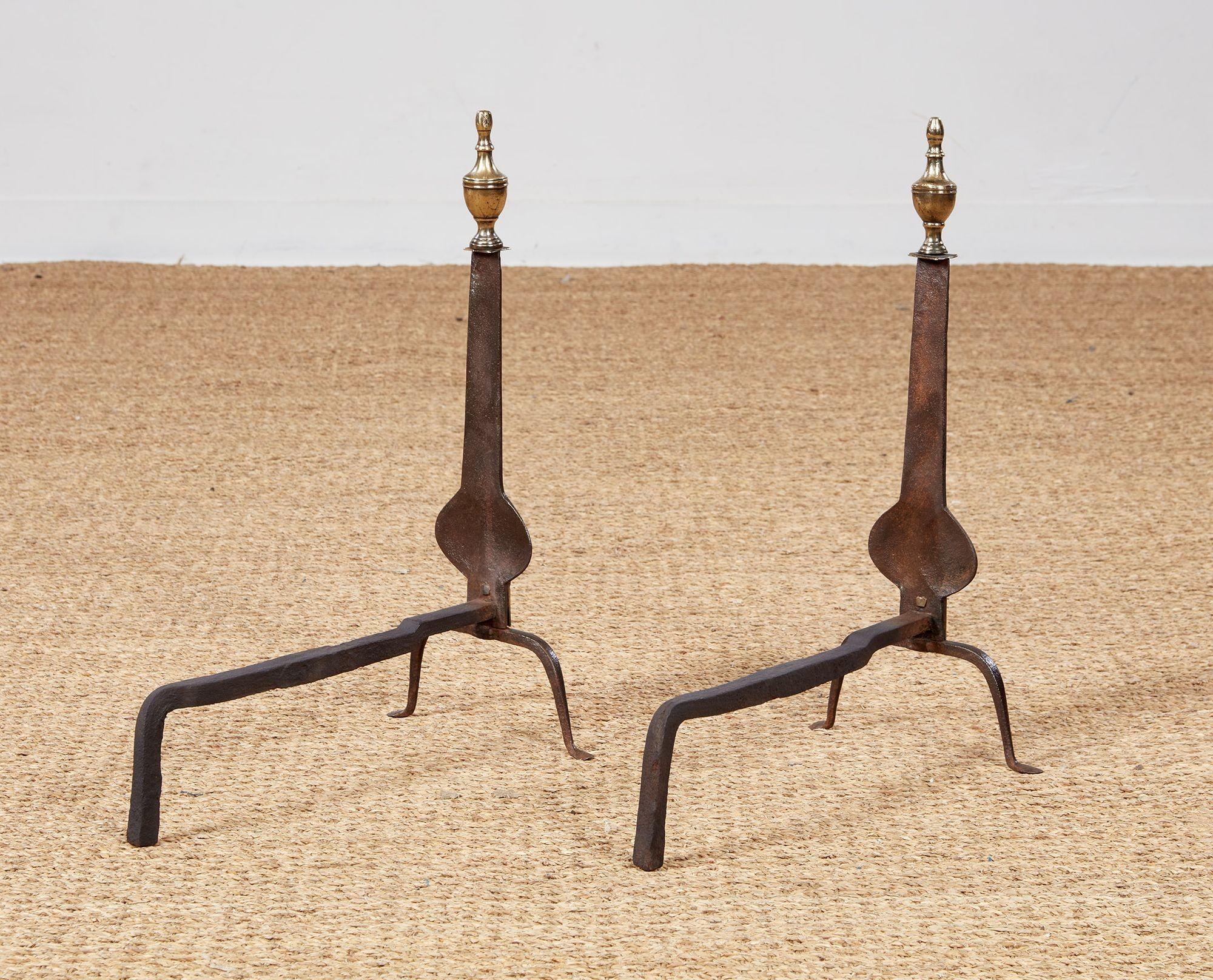 American Neoclassical Iron and Brass Andirons For Sale 6