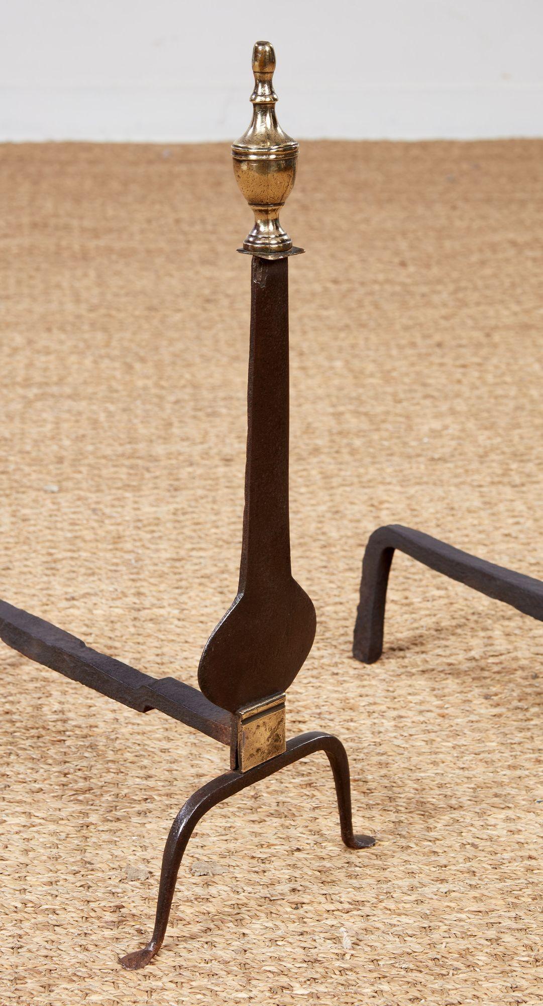 American Neoclassical Iron and Brass Andirons In Good Condition For Sale In Greenwich, CT