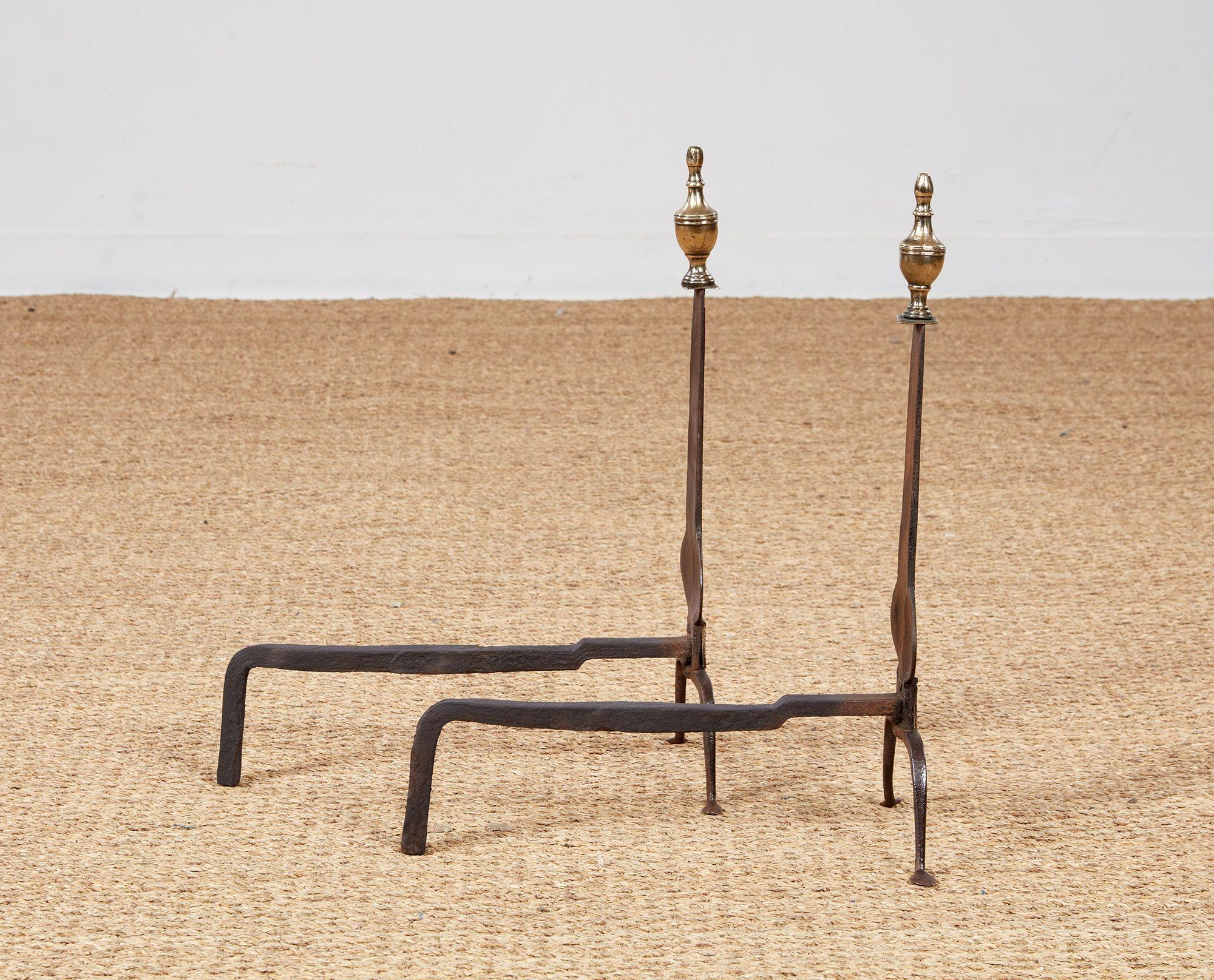 American Neoclassical Iron and Brass Andirons For Sale 3