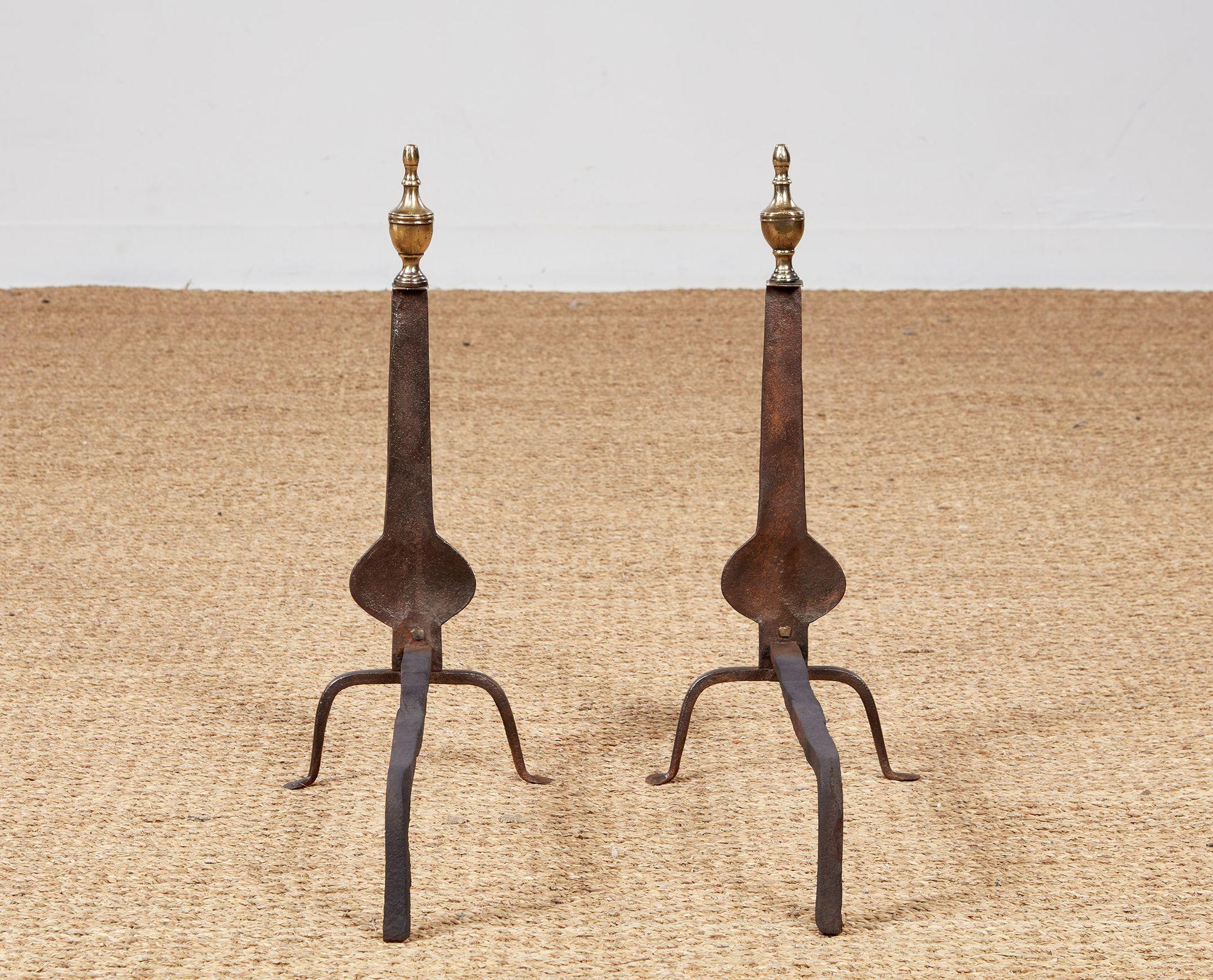 American Neoclassical Iron and Brass Andirons For Sale 5