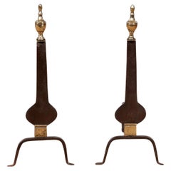 American Neoclassical Iron and Brass Andirons