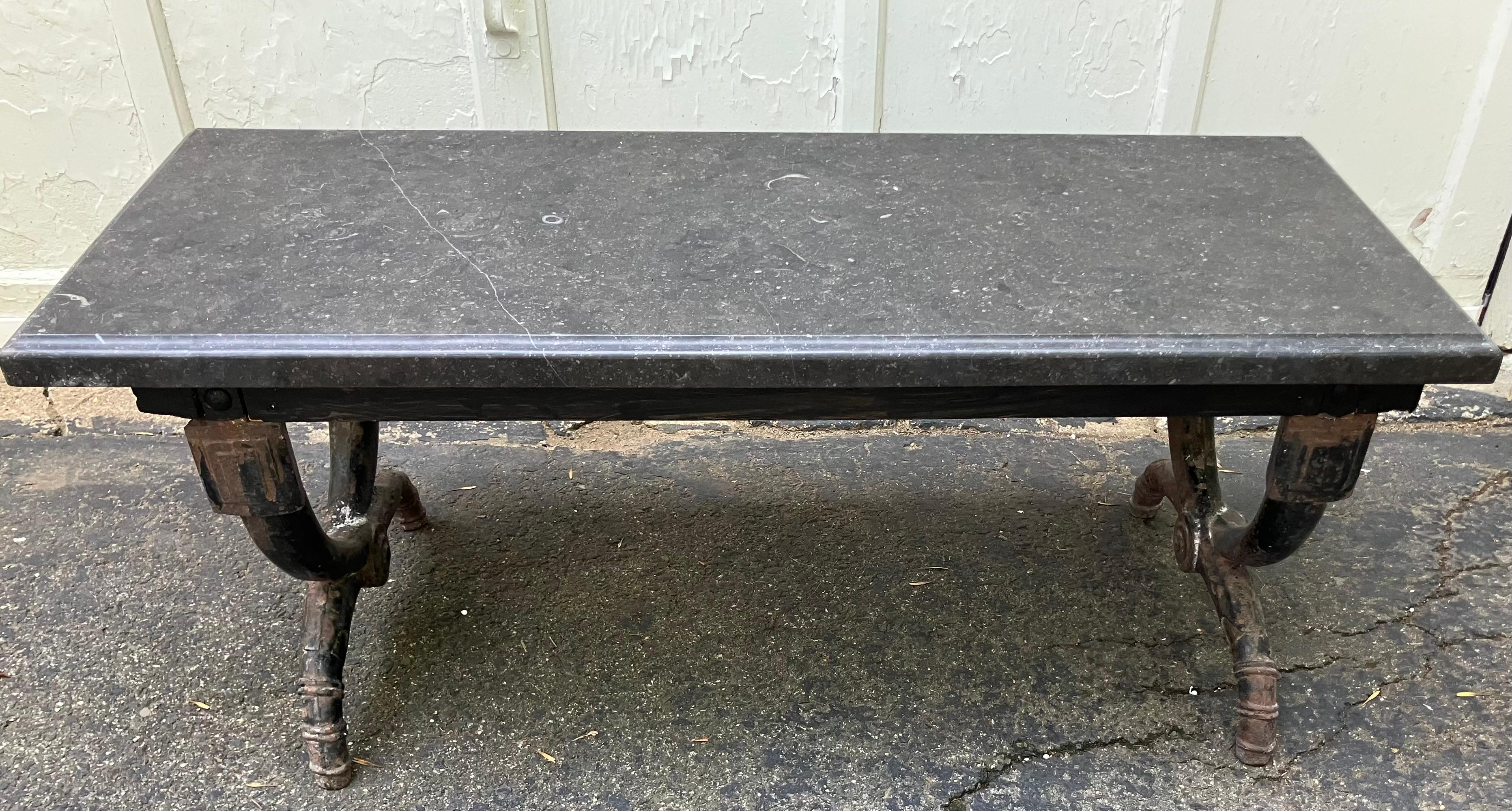 American Neoclassical Iron and Marble Bench For Sale 6